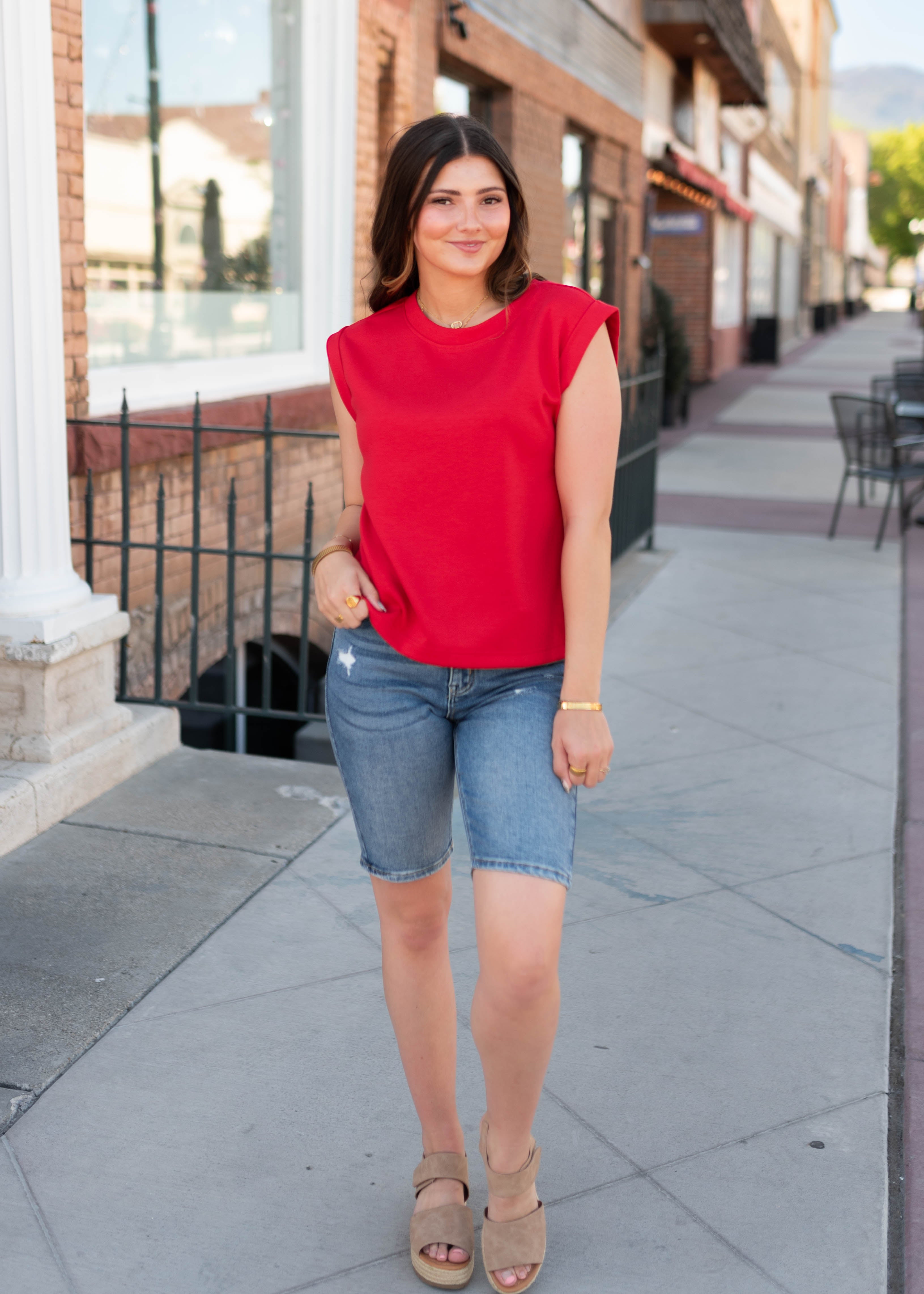 Nancy Red Cap Sleeve Top