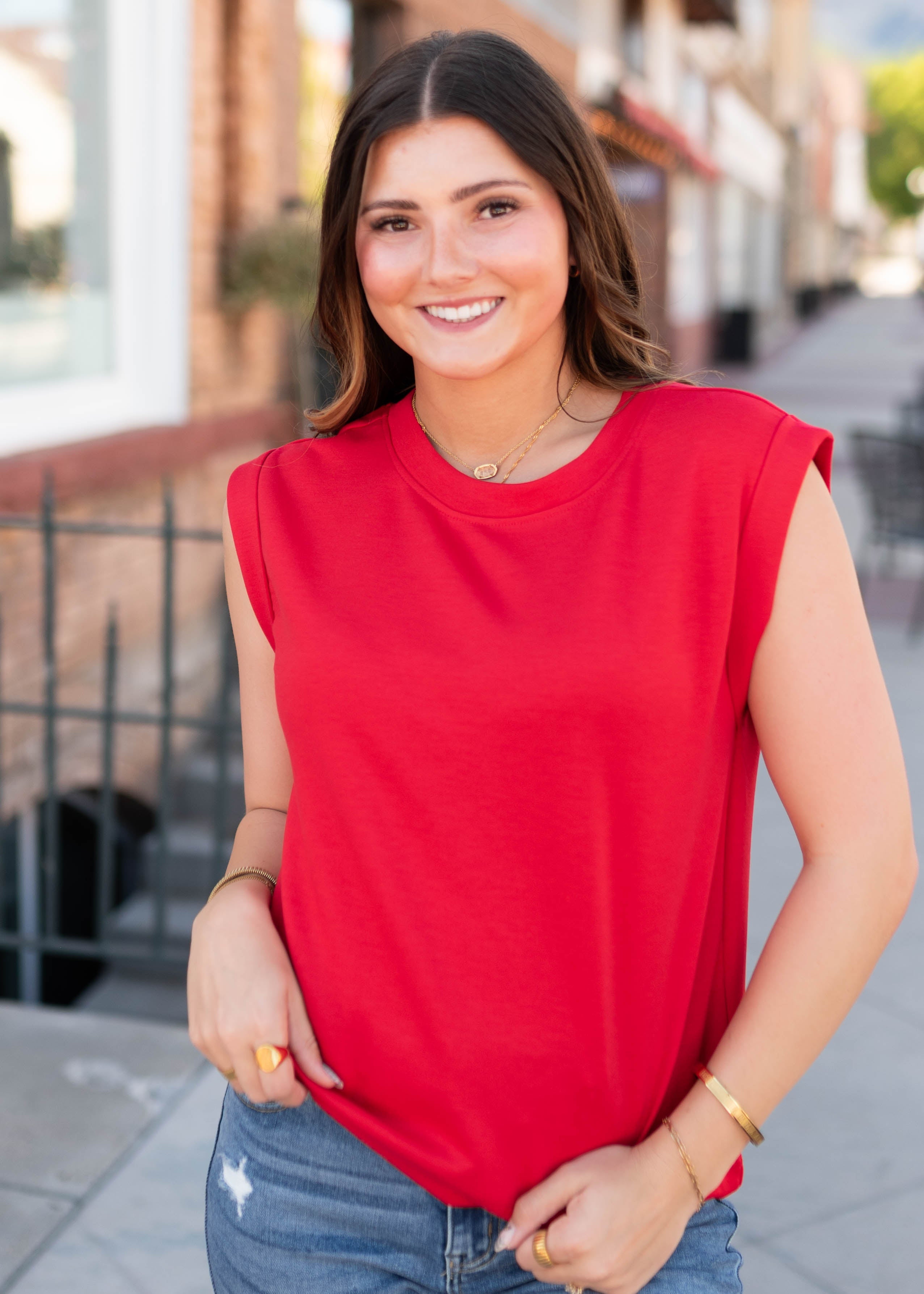 Nancy Red Cap Sleeve Top