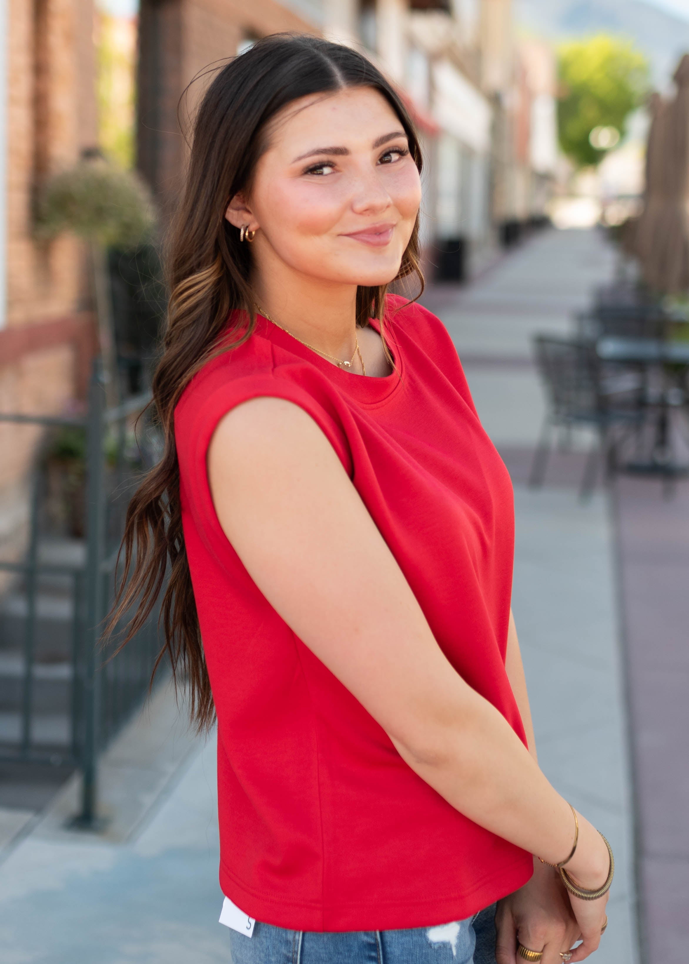Nancy Red Cap Sleeve Top
