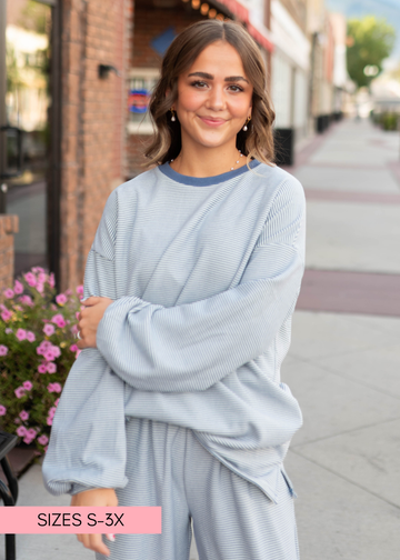 Naomi Blue & White Striped Pullover Top