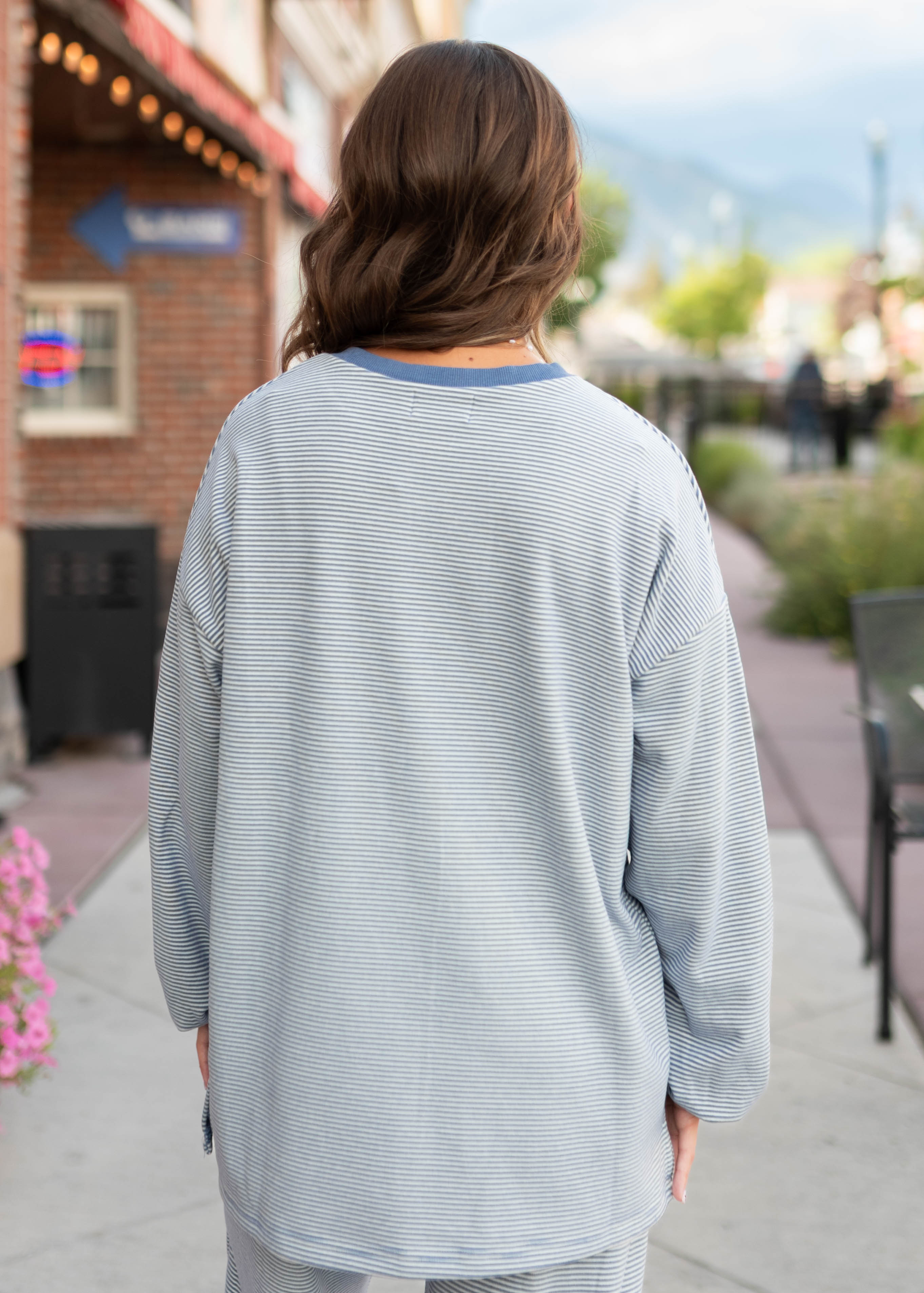 Naomi Blue & White Striped Pullover Top