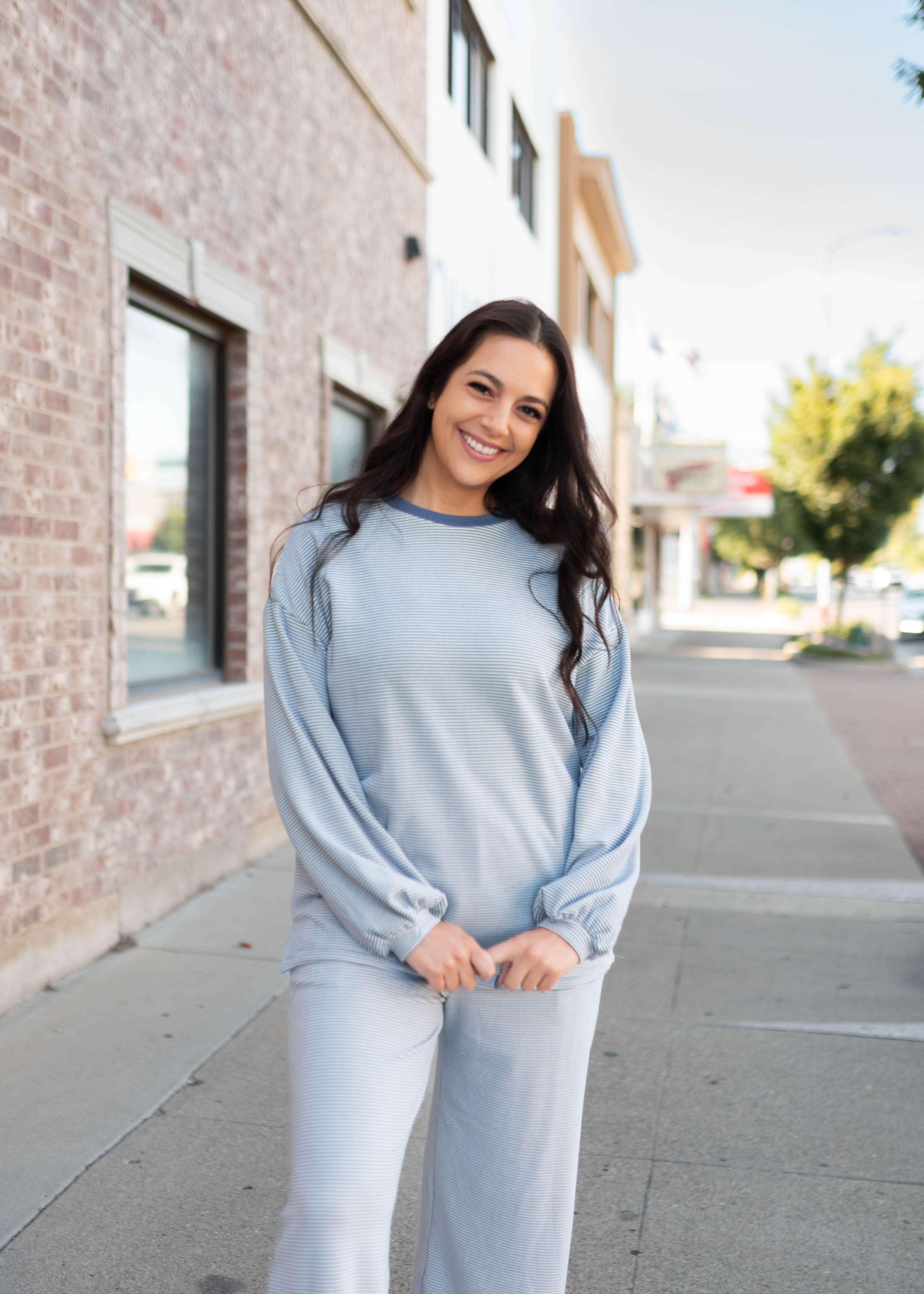 Naomi Blue & White Striped Pullover Top