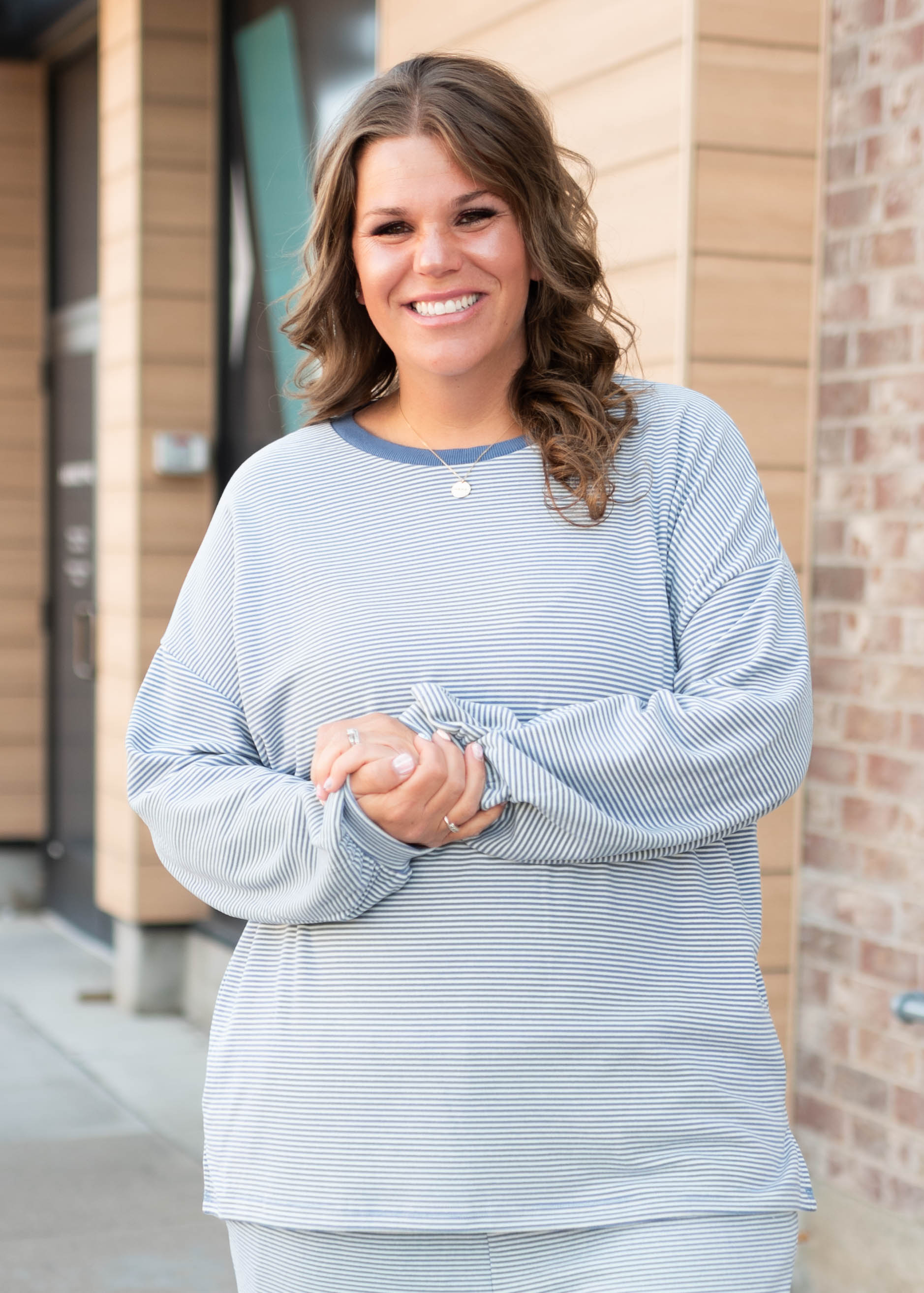 Naomi Blue & White Striped Pullover Top