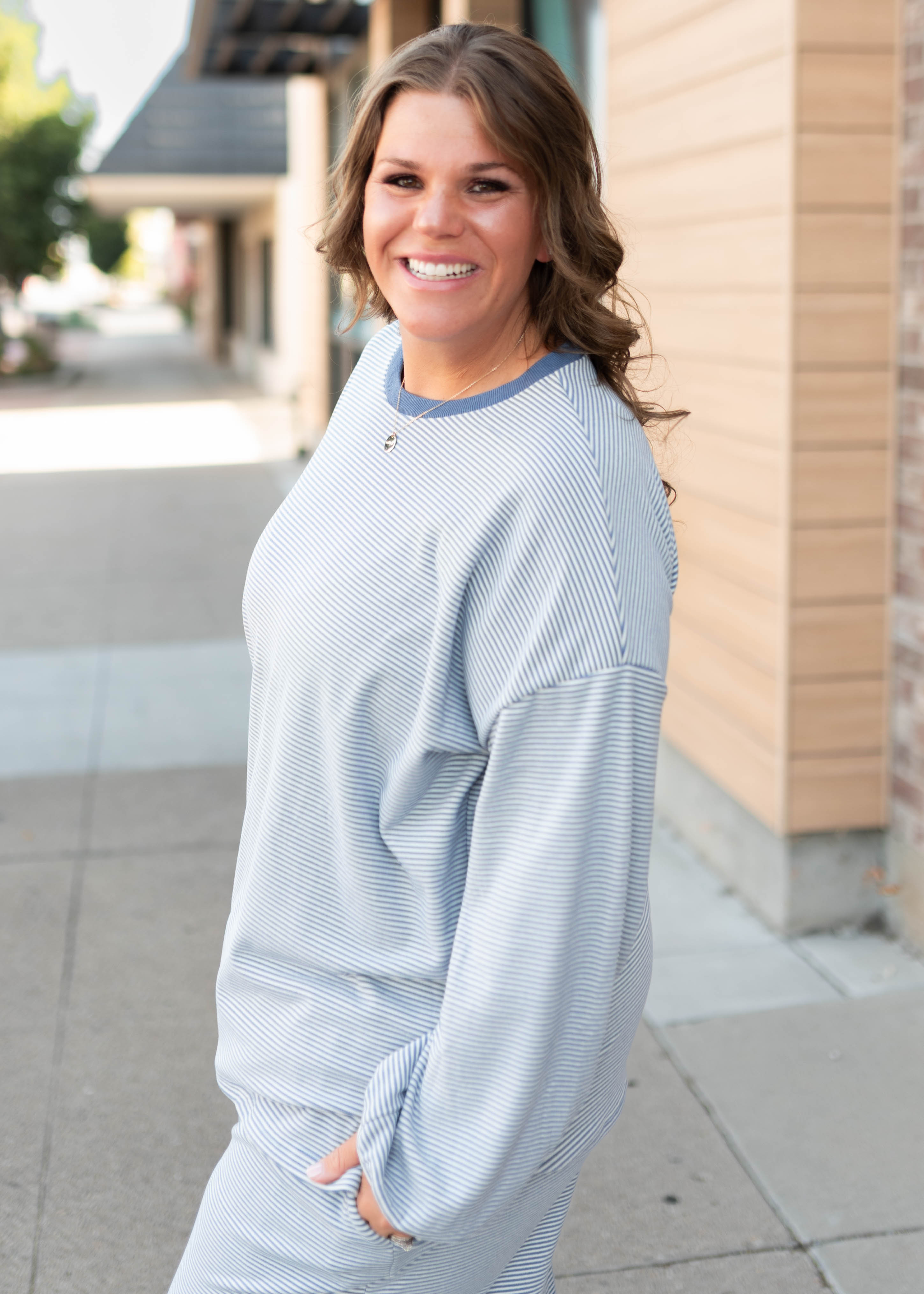 Naomi Blue & White Striped Pullover Top
