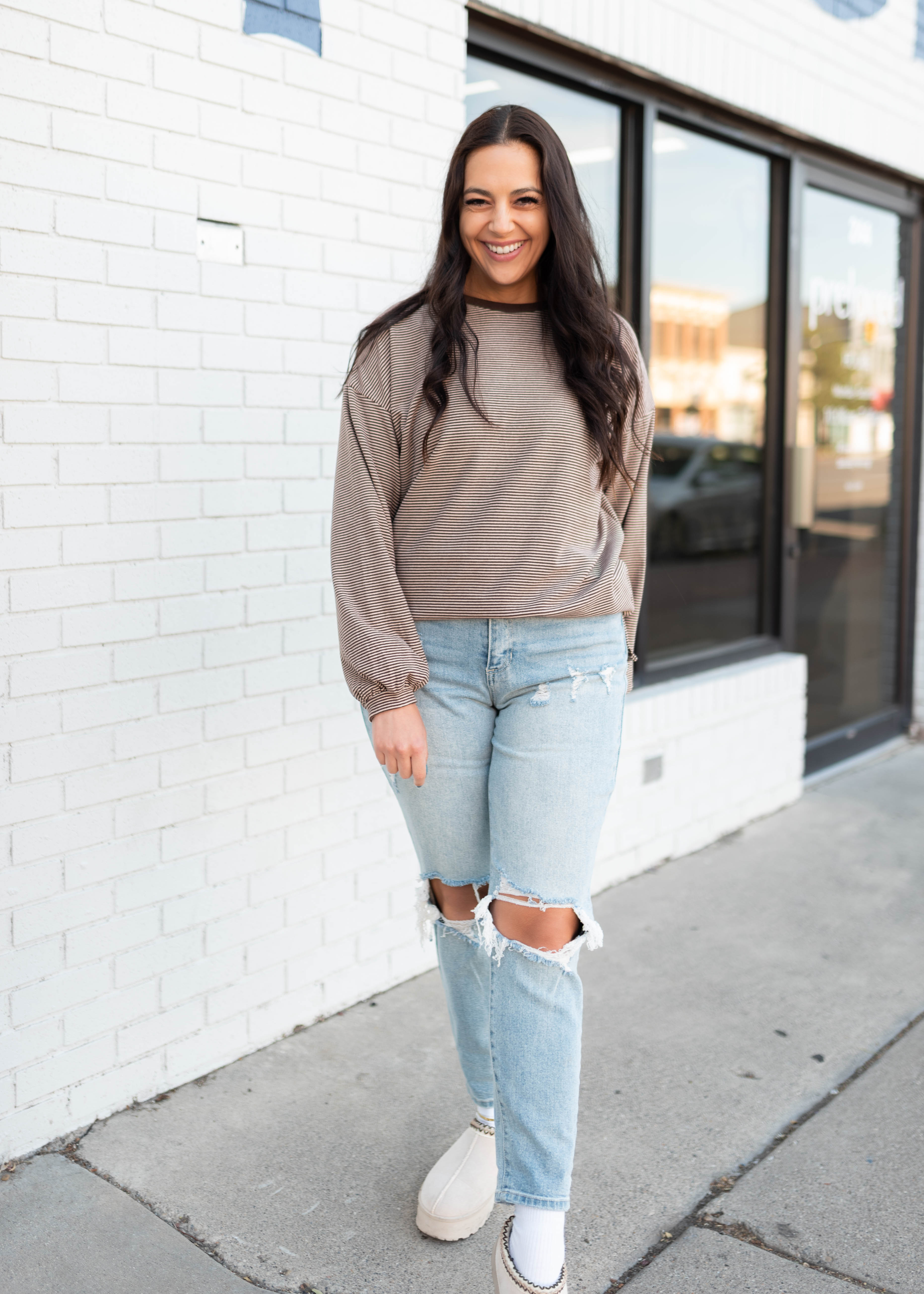 Naomi Brown & Cream Striped Pullover Top