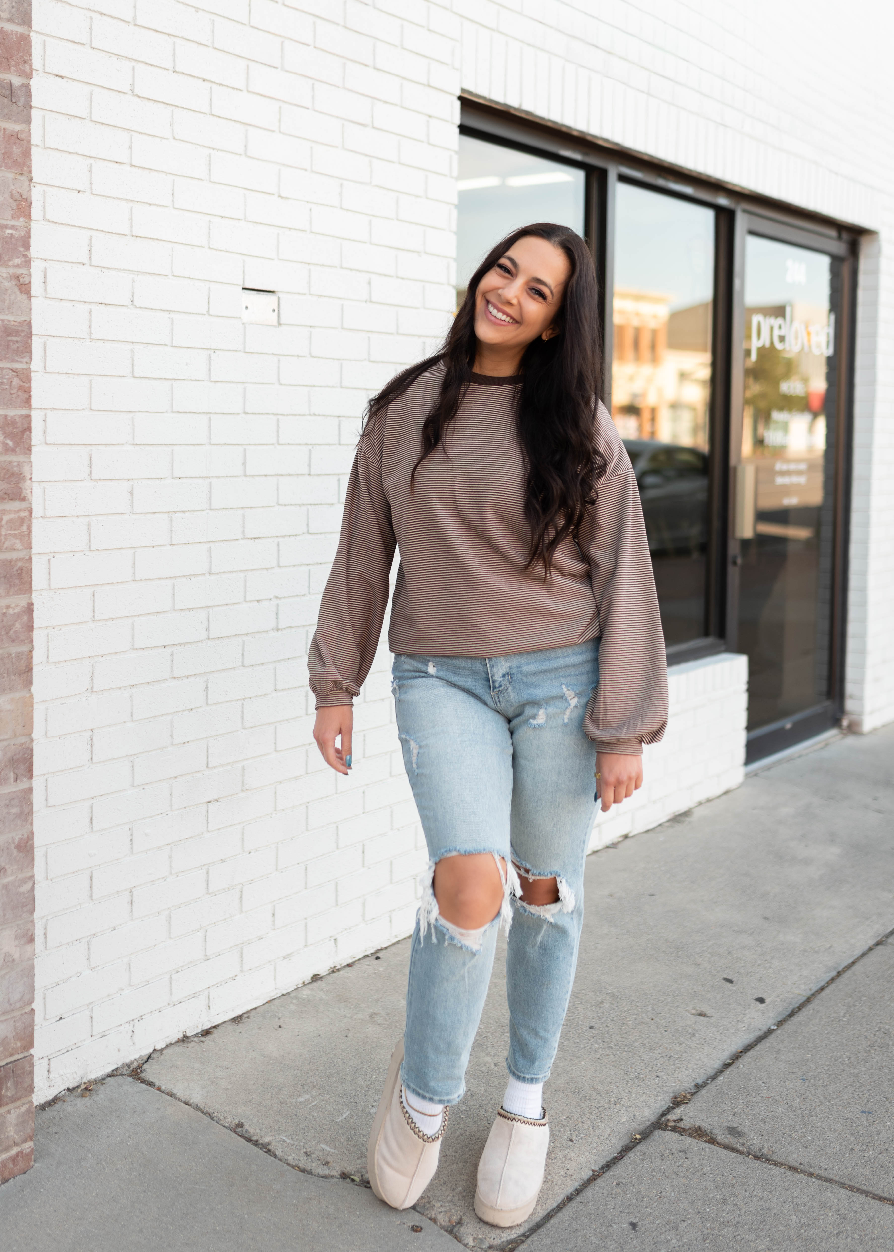 Naomi Brown & Cream Striped Pullover Top