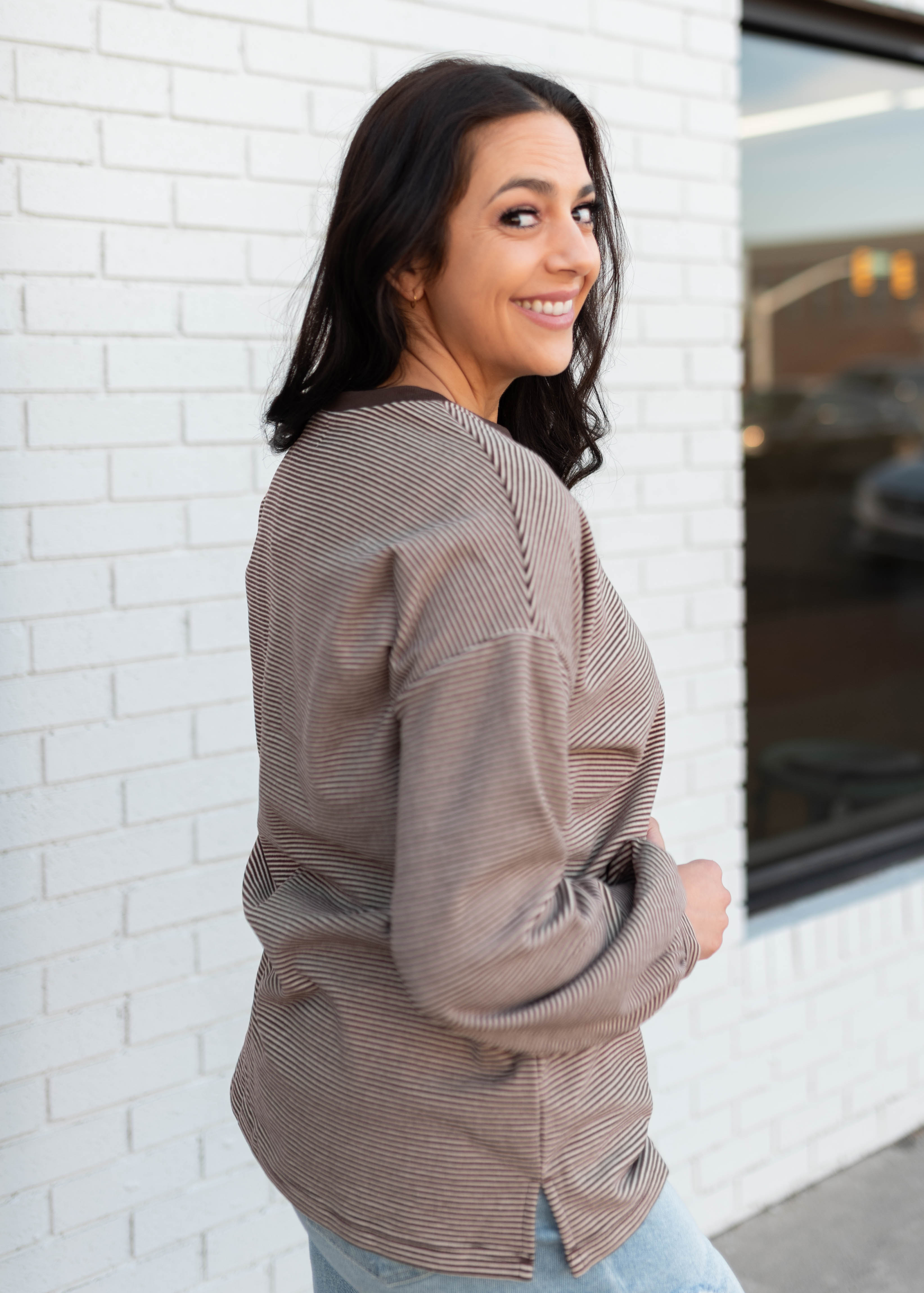 Naomi Brown & Cream Striped Pullover Top