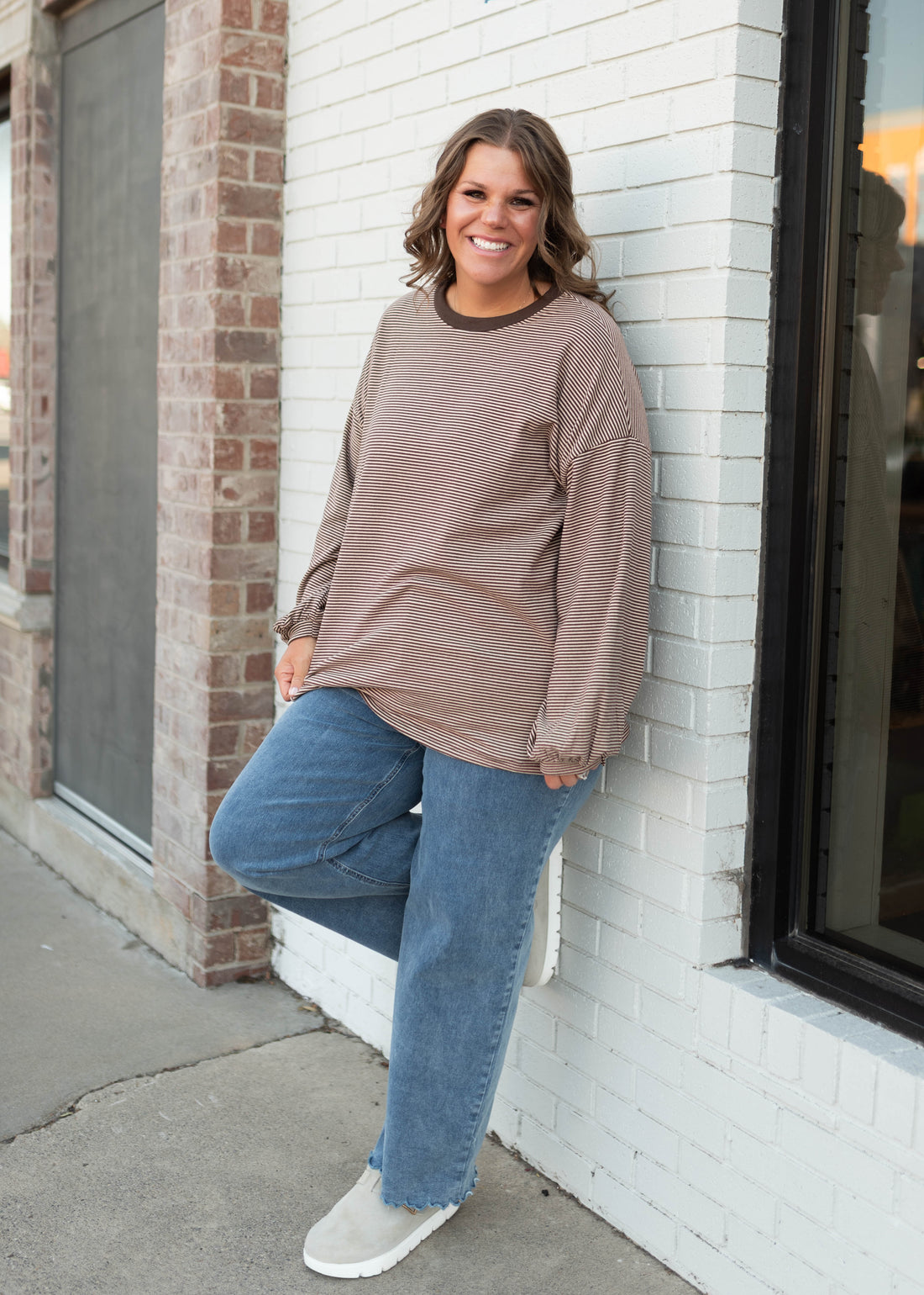 Naomi Brown & Cream Striped Pullover Top