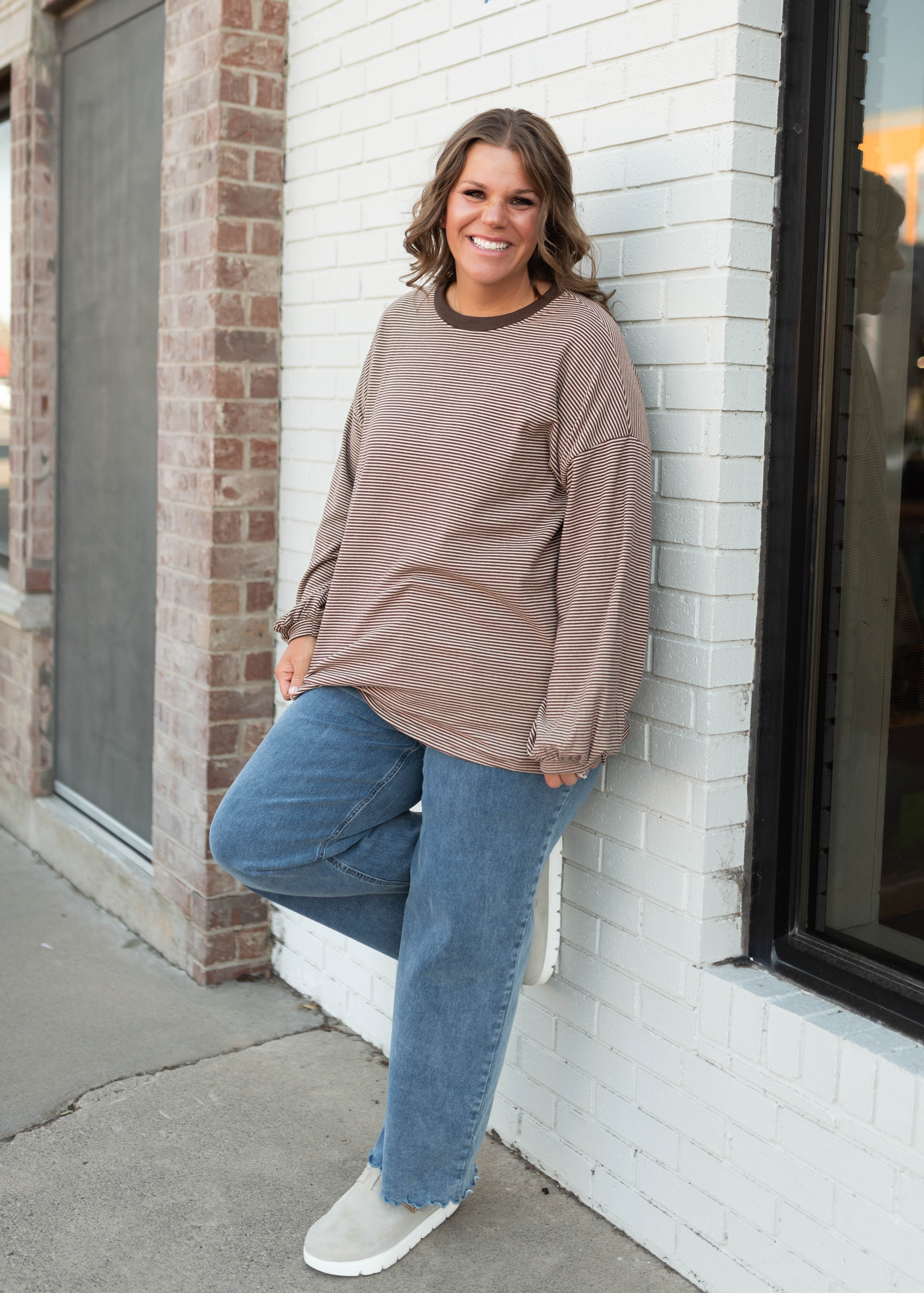 Naomi Brown & Cream Striped Pullover Top