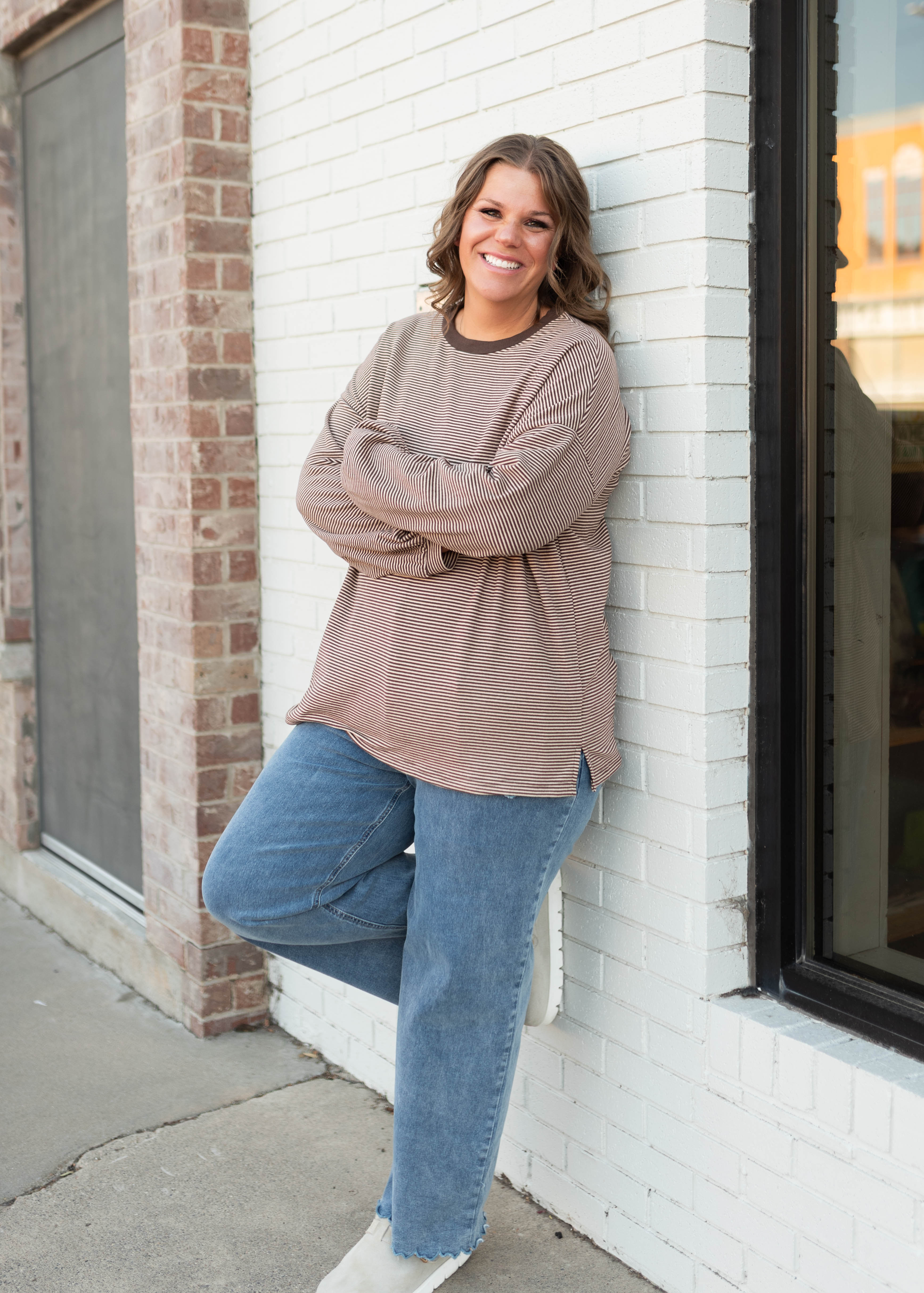 Naomi Brown & Cream Striped Pullover Top