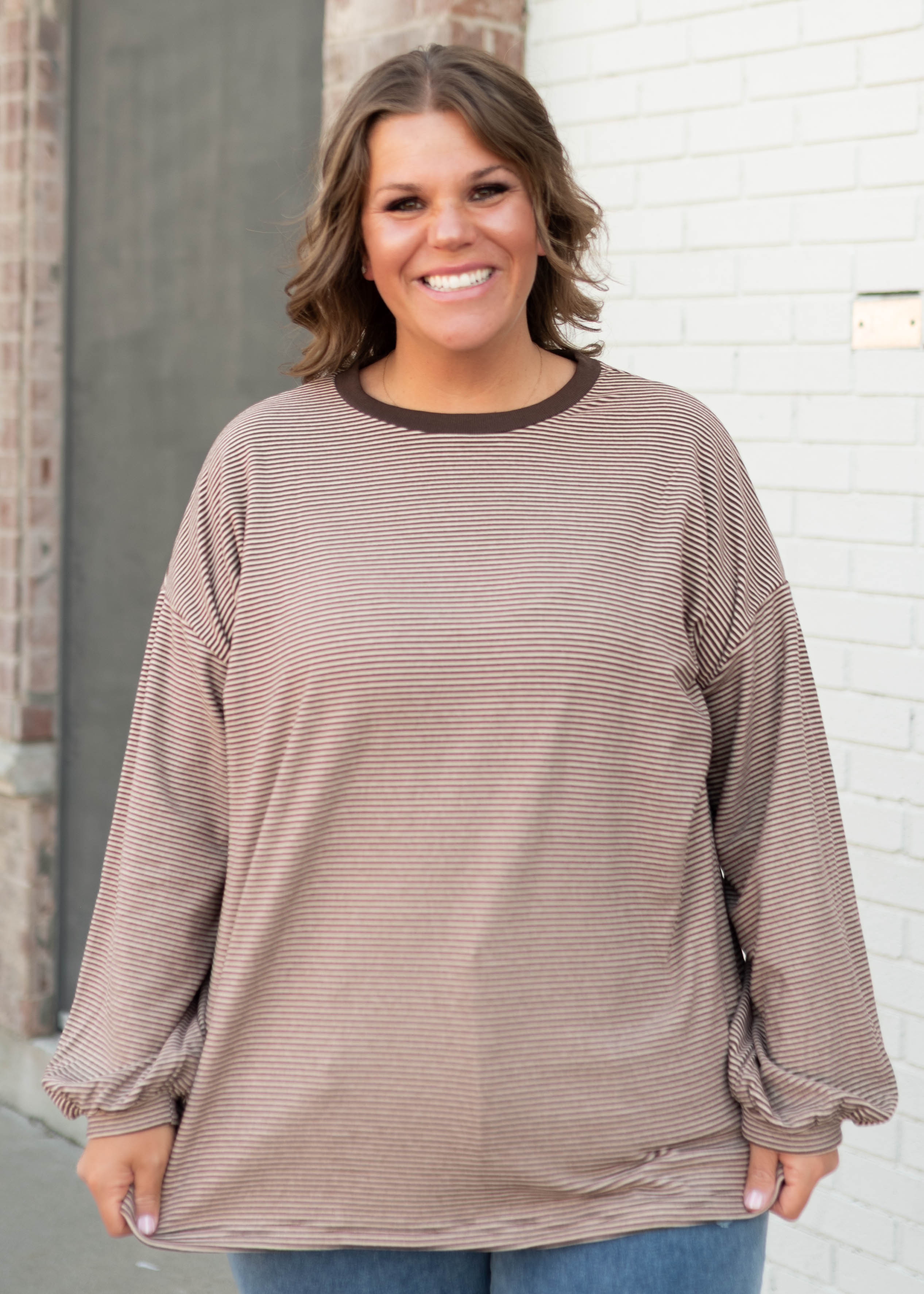 Naomi Brown & Cream Striped Pullover Top