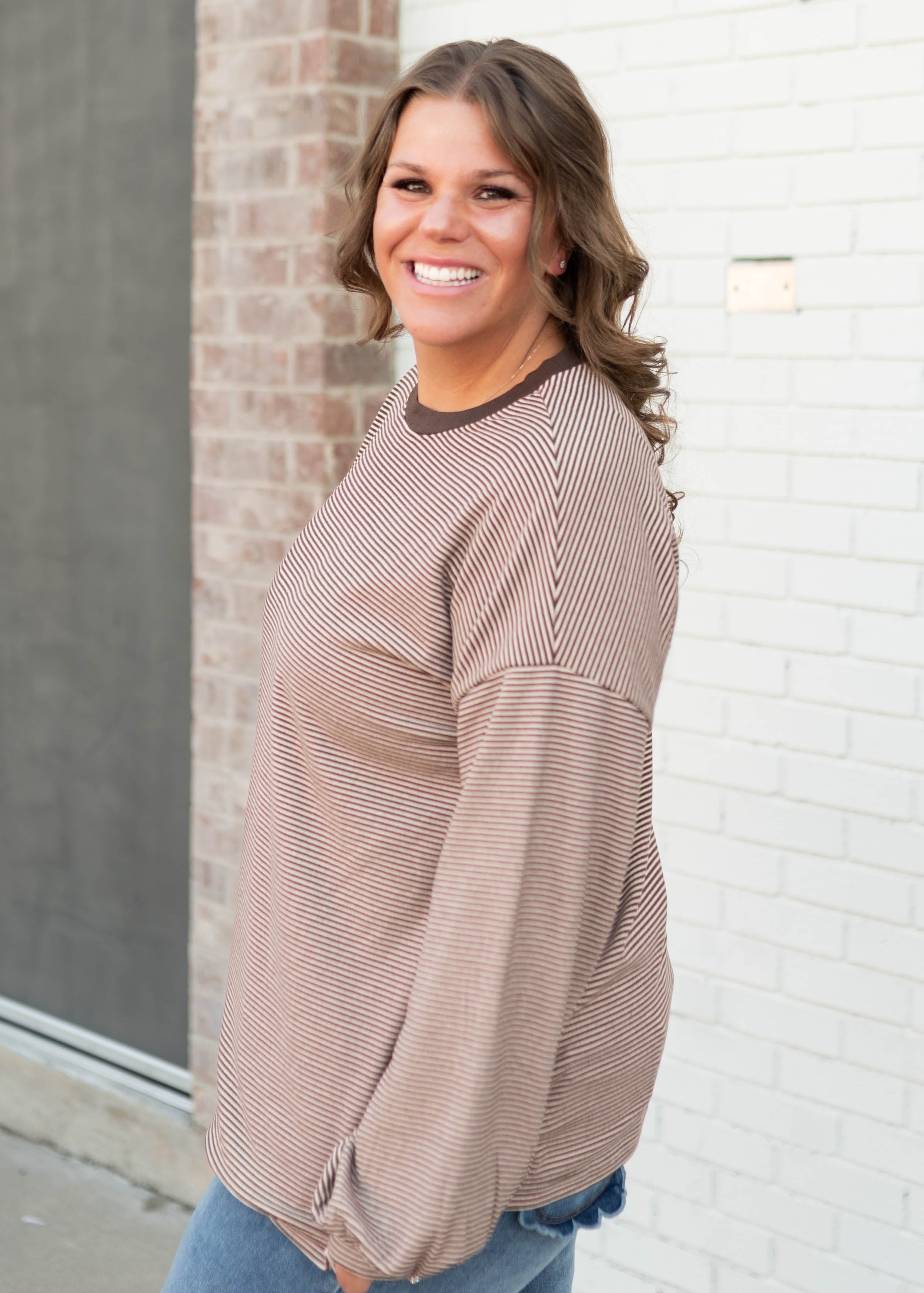 Naomi Brown & Cream Striped Pullover Top