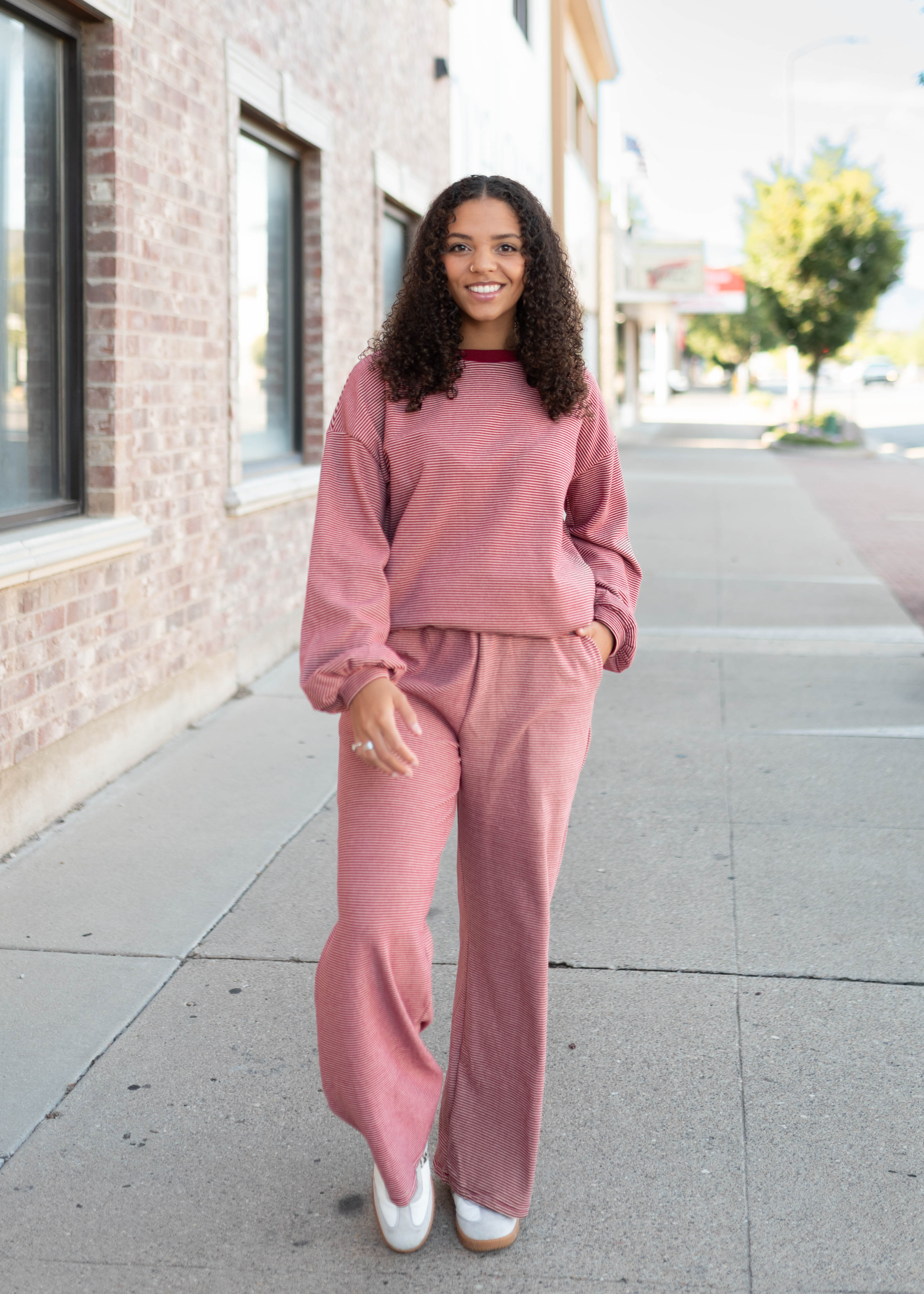 Naomi Dark Red & Pink Striped Lounge Pants
