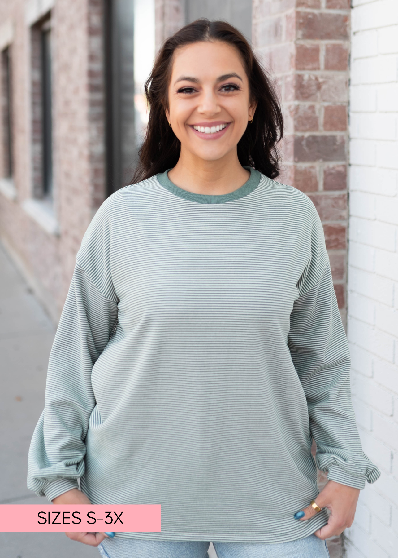 Naomi Green & Cream Striped Pullover Top