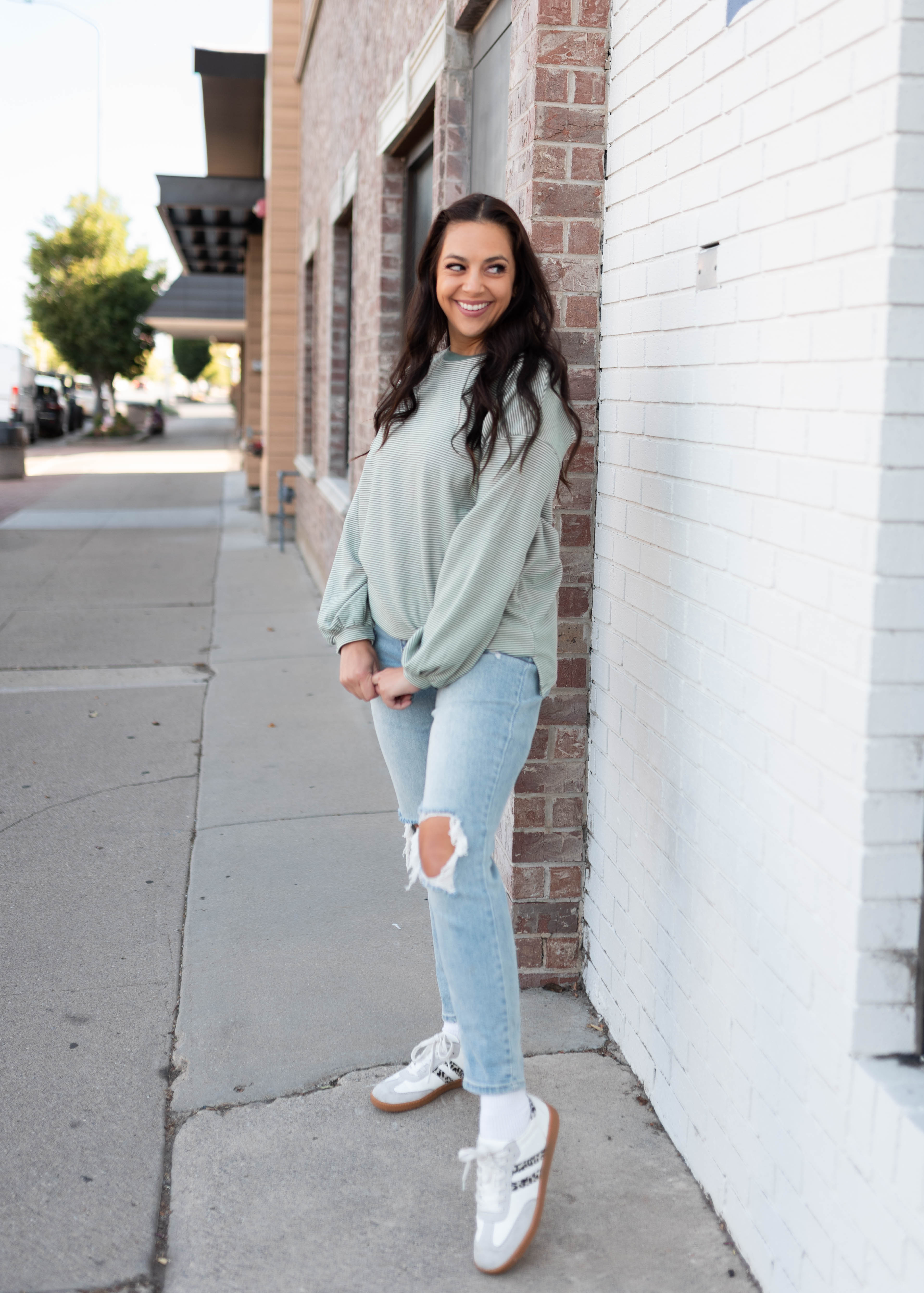Naomi Green & Cream Striped Pullover Top