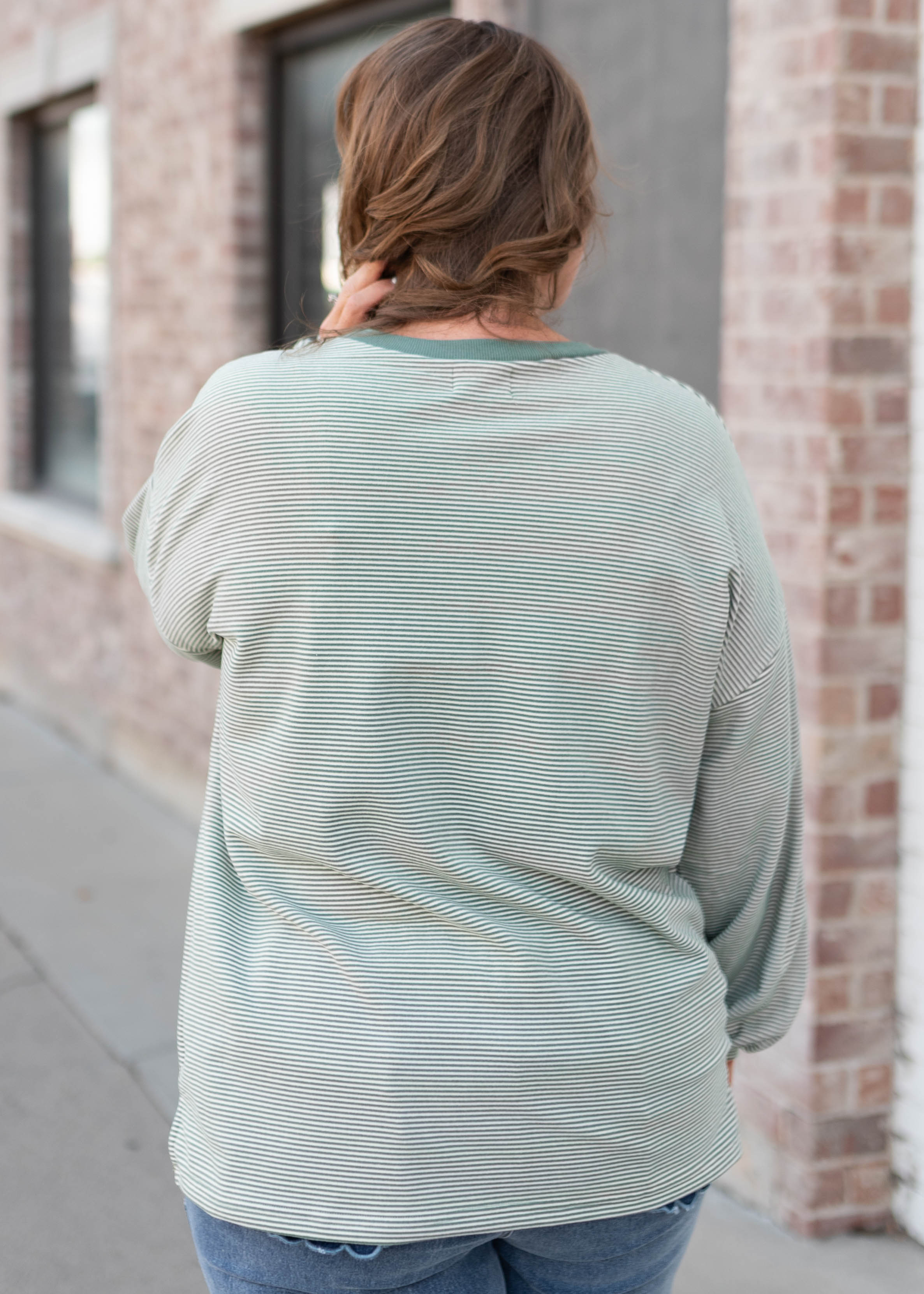 Naomi Green & Cream Striped Pullover Top