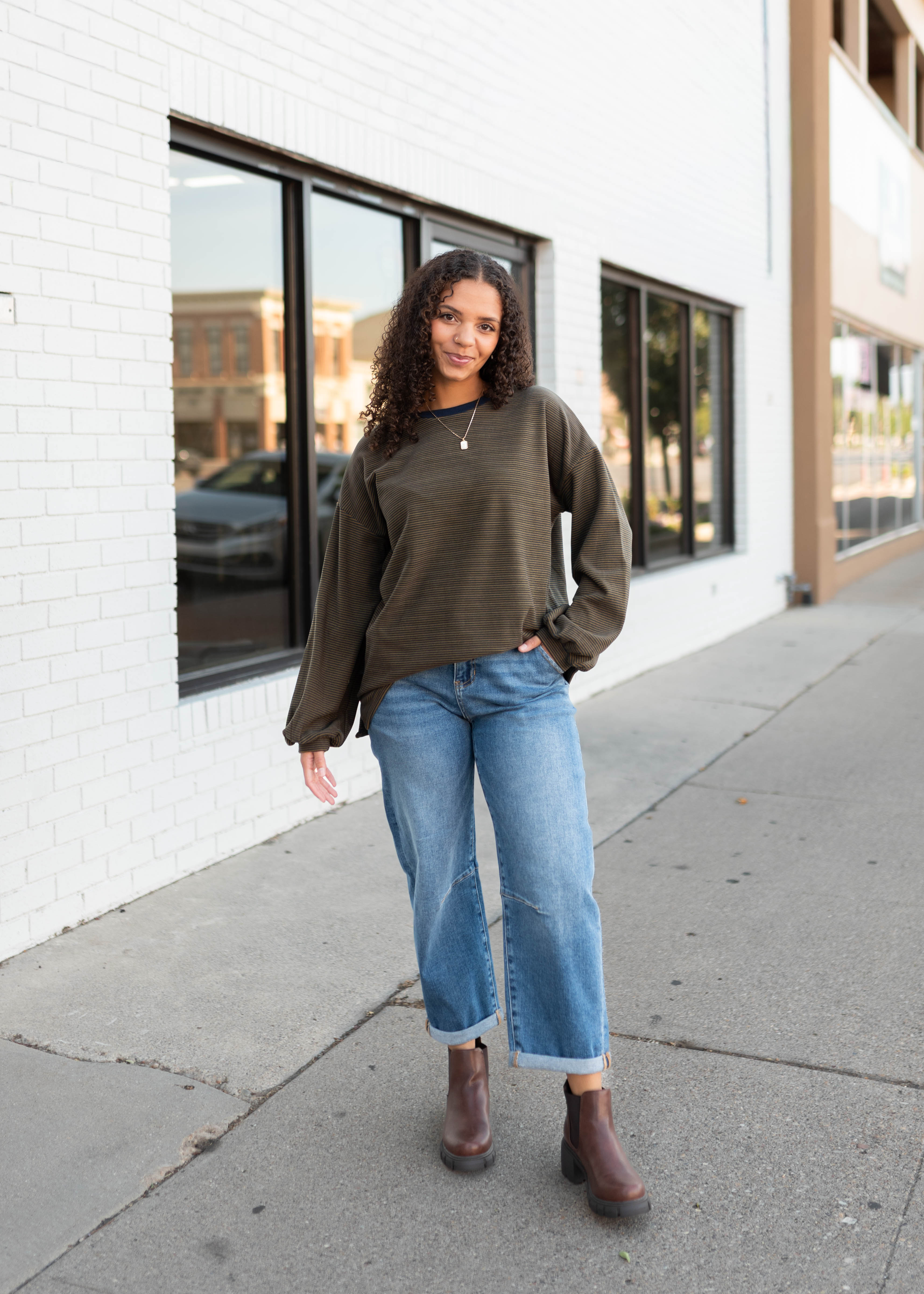 Naomi Navy & Camel Striped Pullover Top