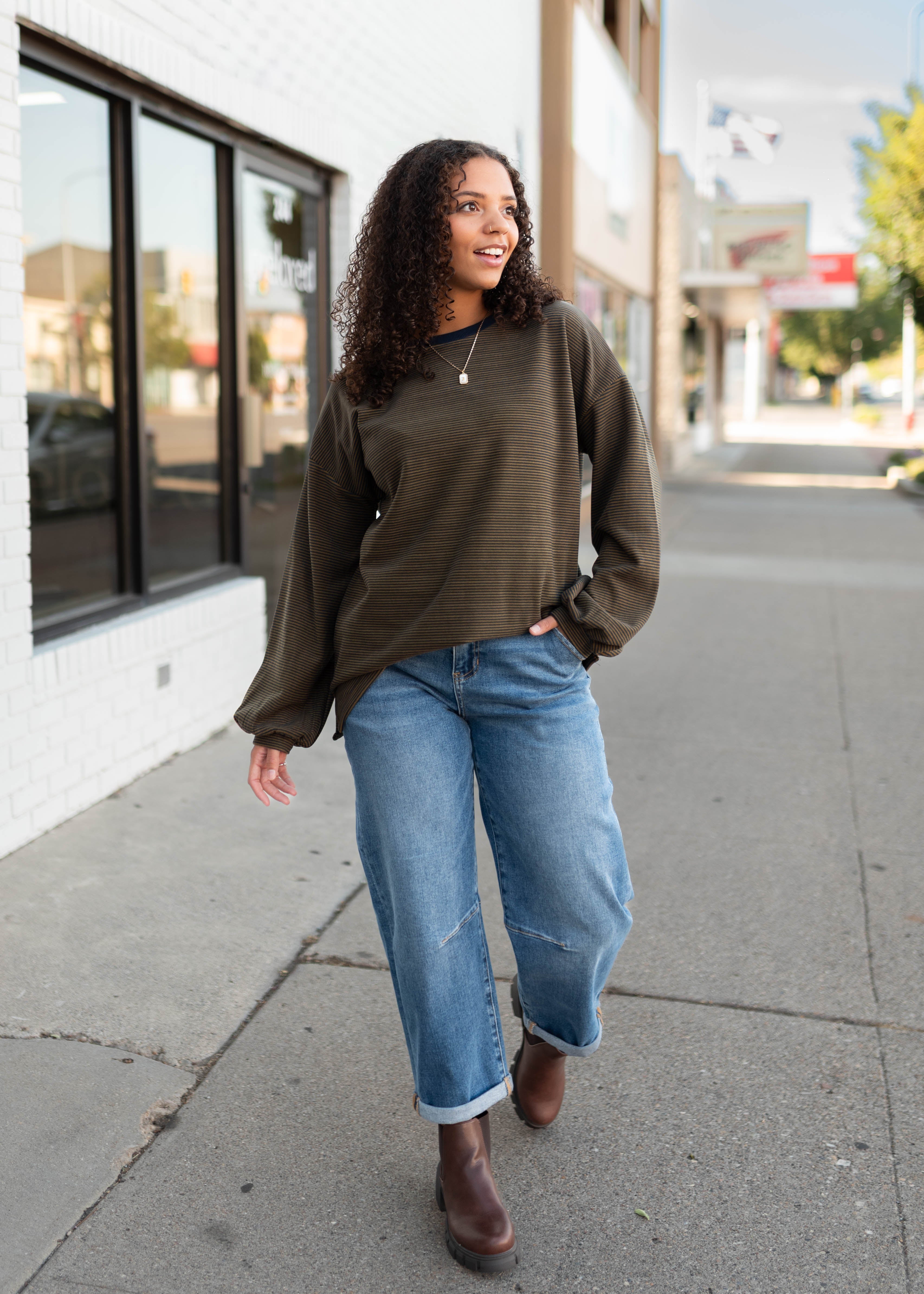 Naomi Navy & Camel Striped Pullover Top