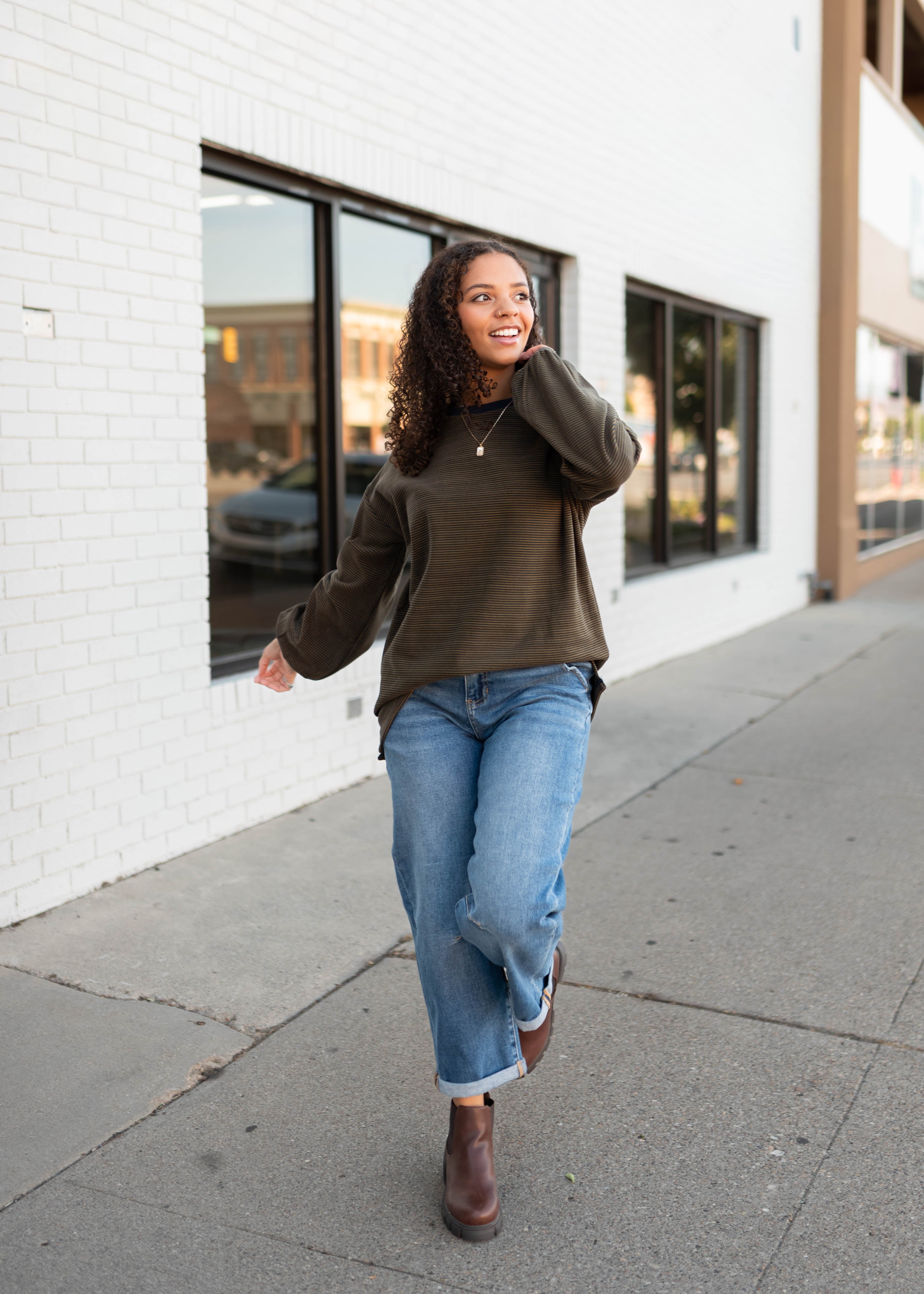 Naomi Navy & Camel Striped Pullover Top