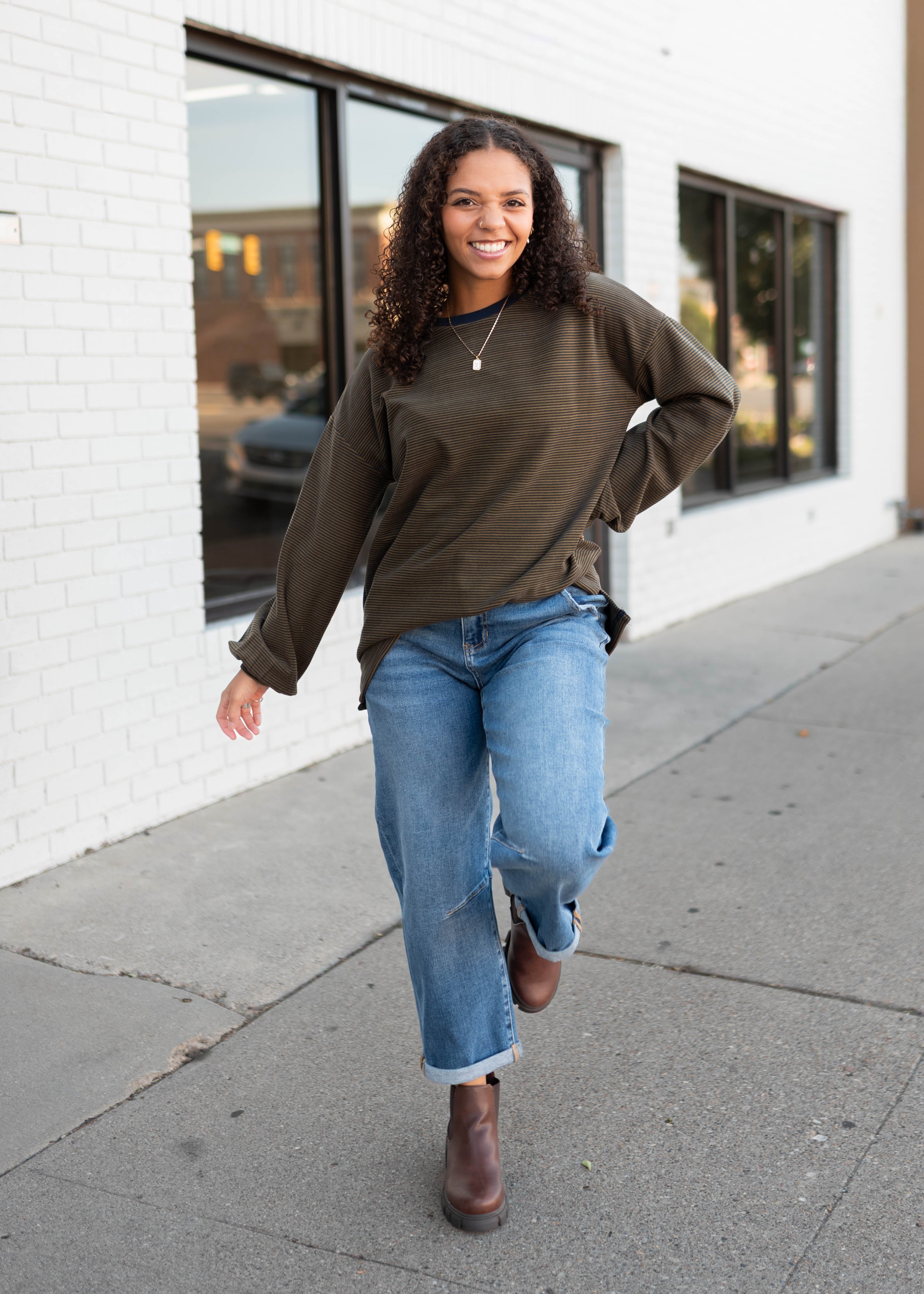 Naomi Navy & Camel Striped Pullover Top