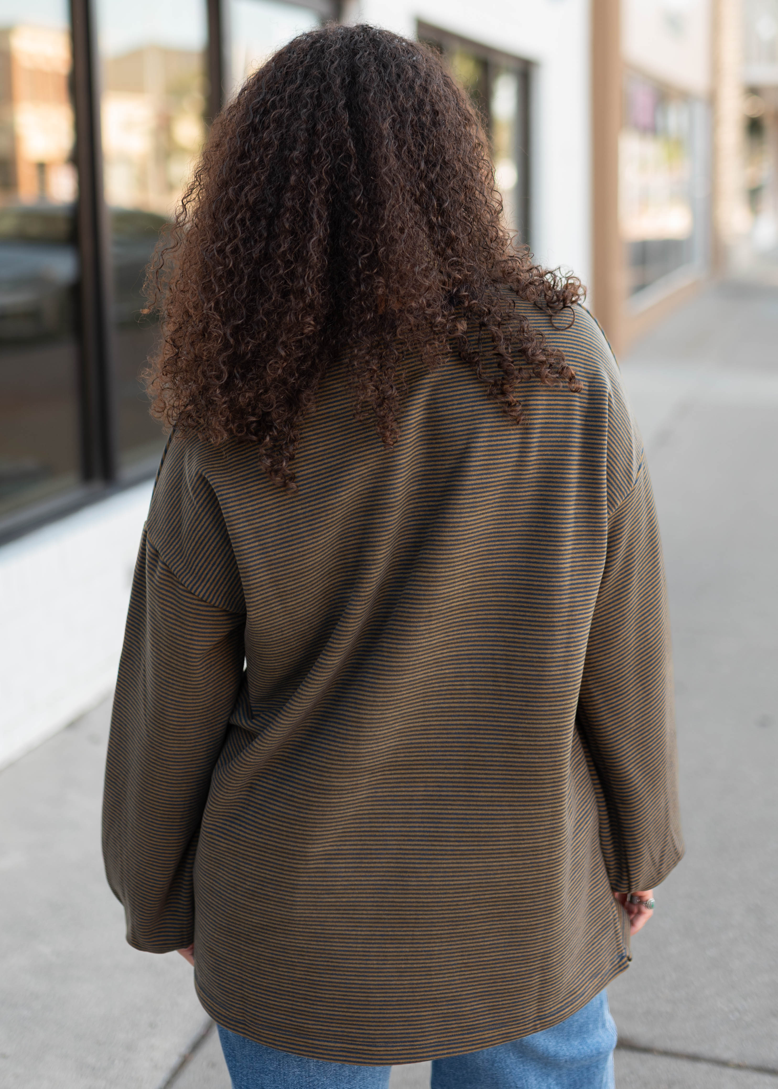 Naomi Navy & Camel Striped Pullover Top