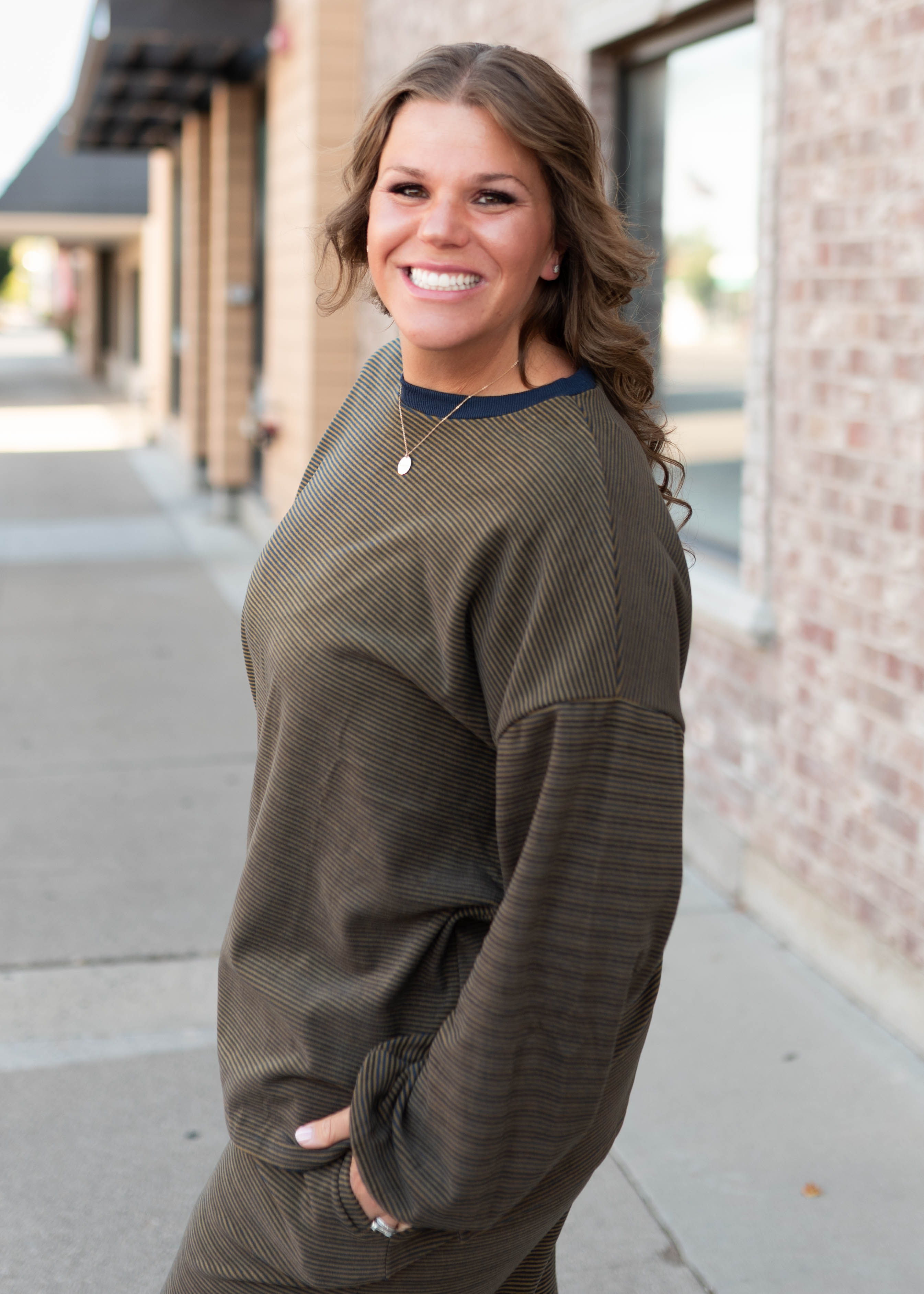 Naomi Navy & Camel Striped Pullover Top