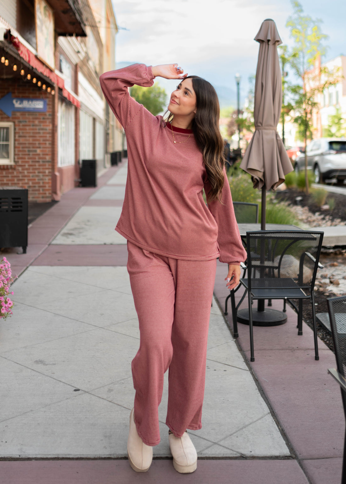 Naomi Dark Red & Pink Striped Lounge Pants