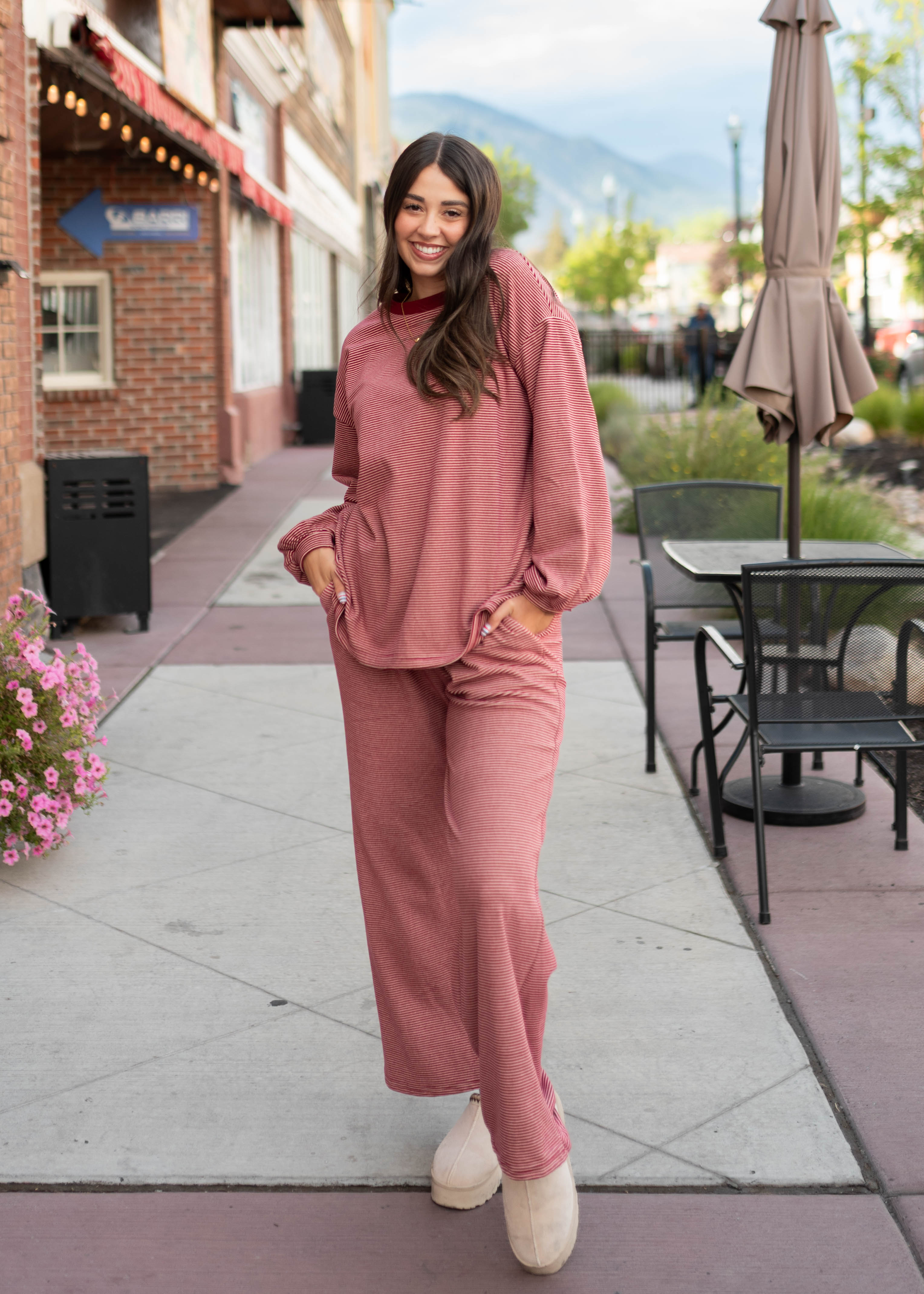 Naomi Dark Red & Pink Striped Pullover Top