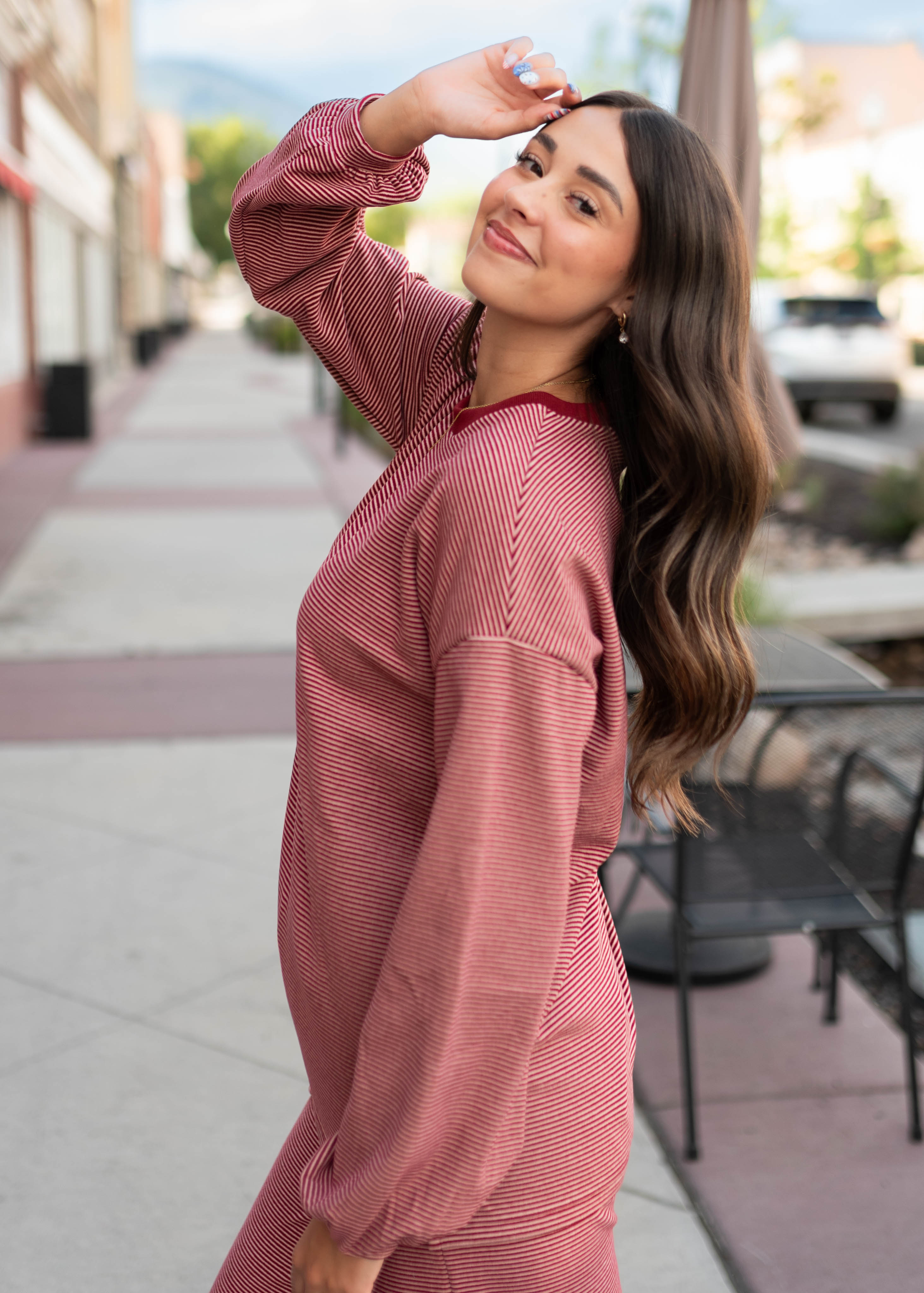 Naomi Dark Red & Pink Striped Pullover Top