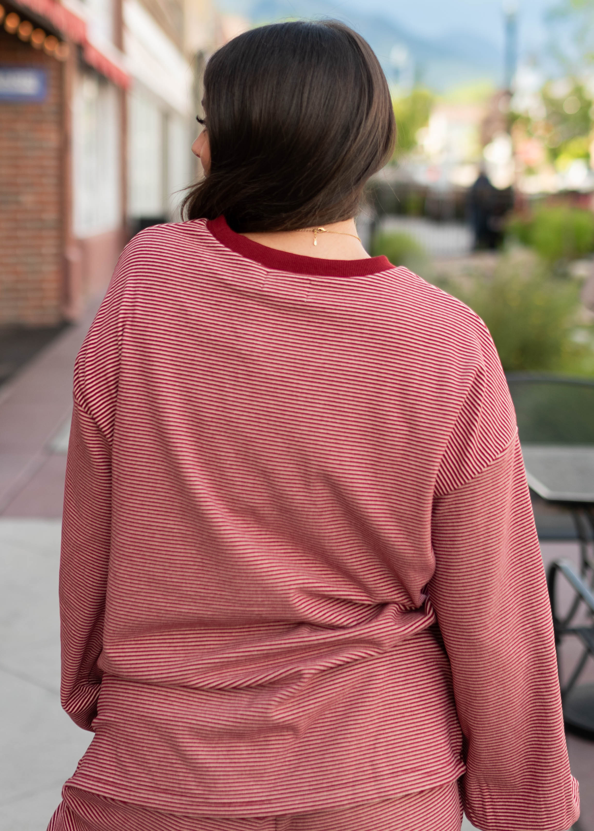 Naomi Dark Red & Pink Striped Pullover Top