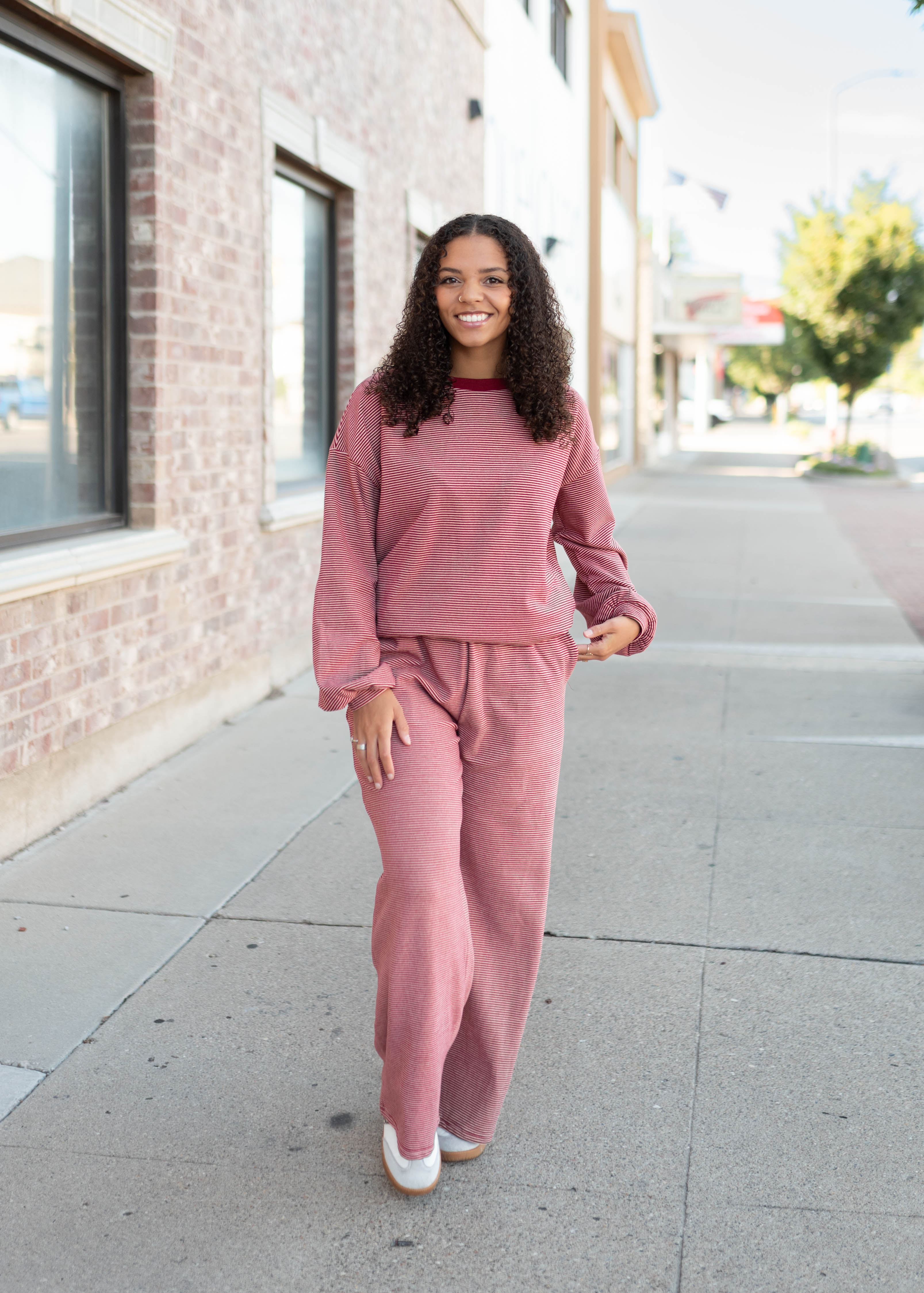 Naomi Dark Red & Pink Striped Pullover Top
