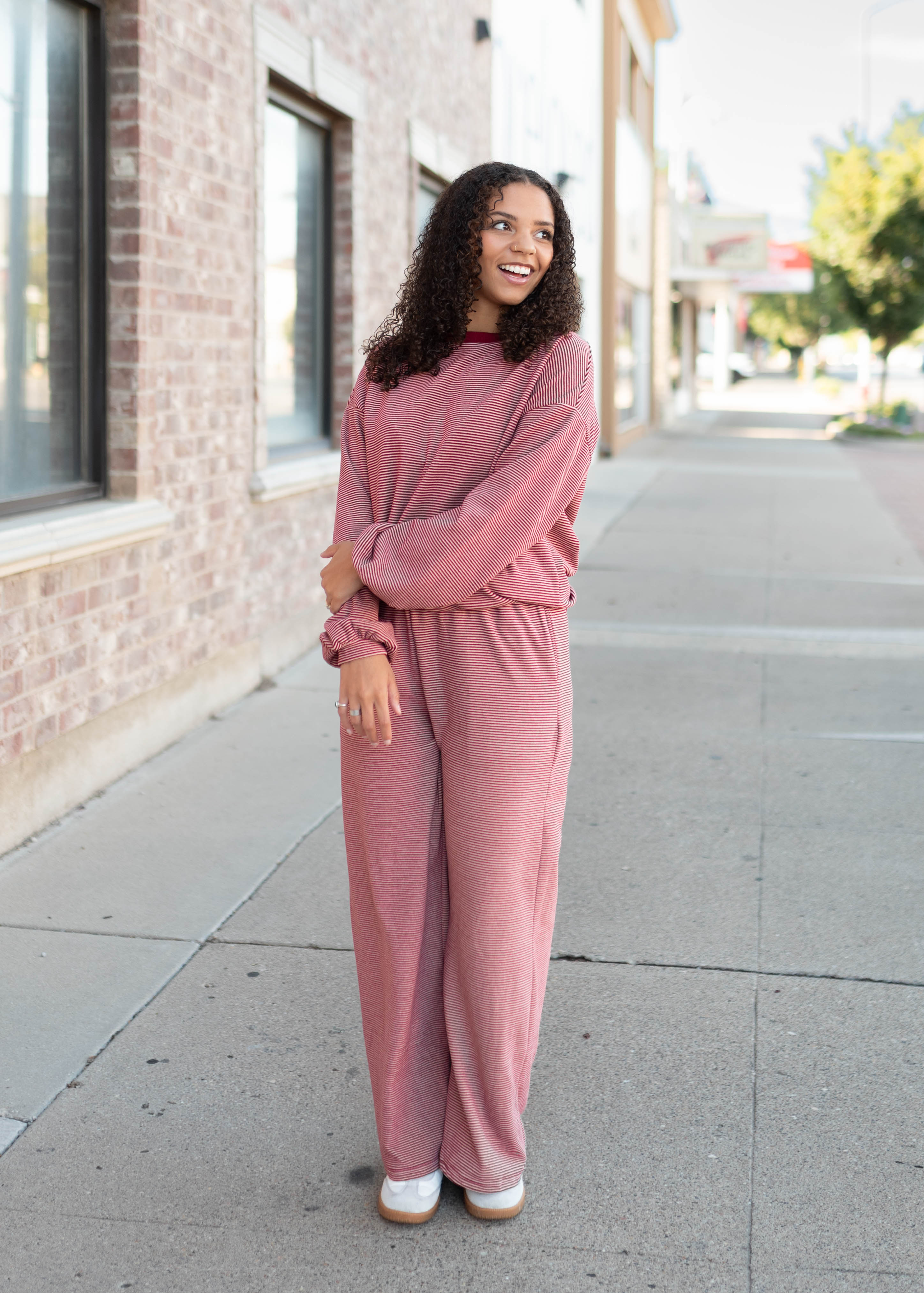 Naomi Dark Red & Pink Striped Pullover Top