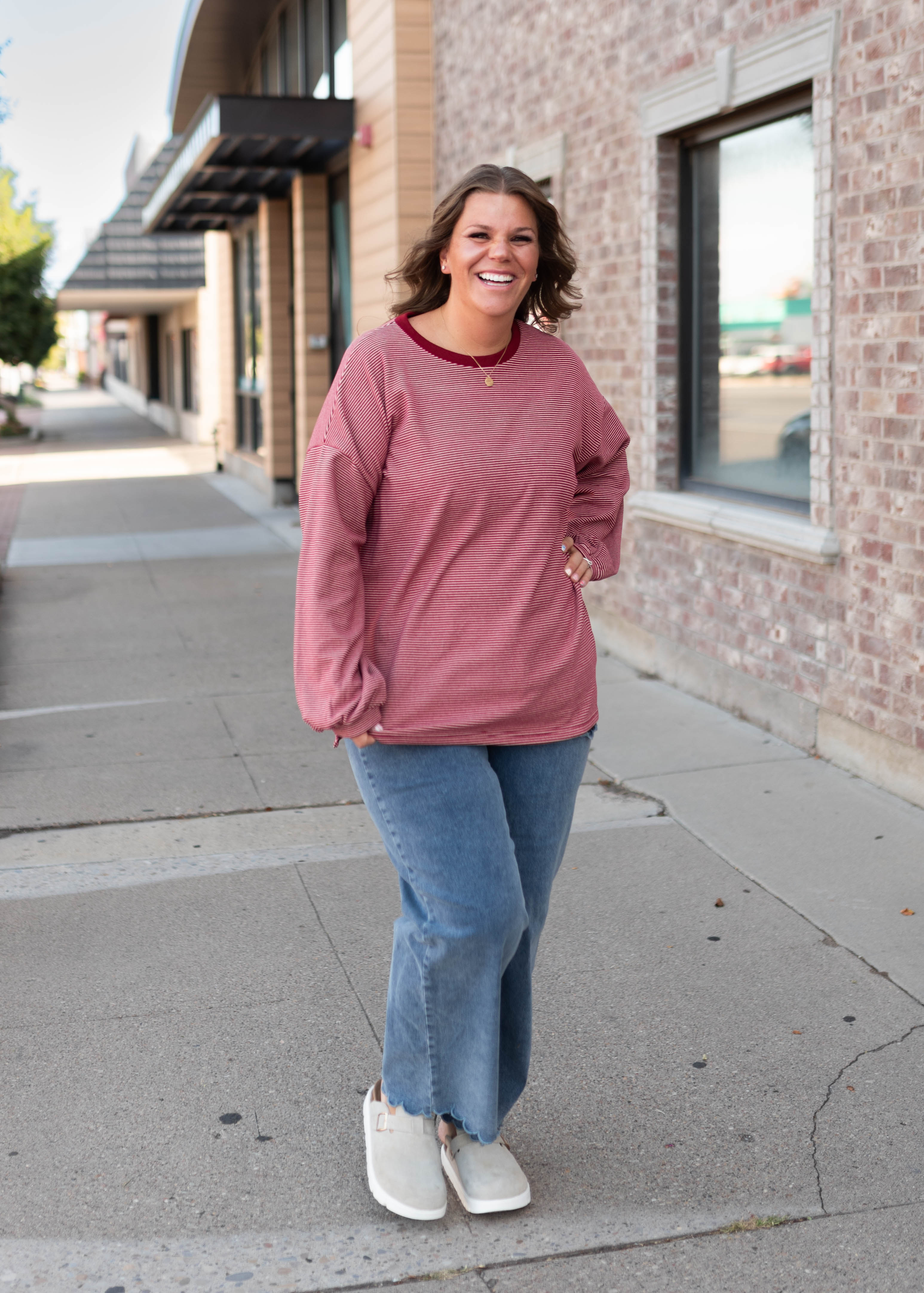 Naomi Dark Red & Pink Striped Pullover Top