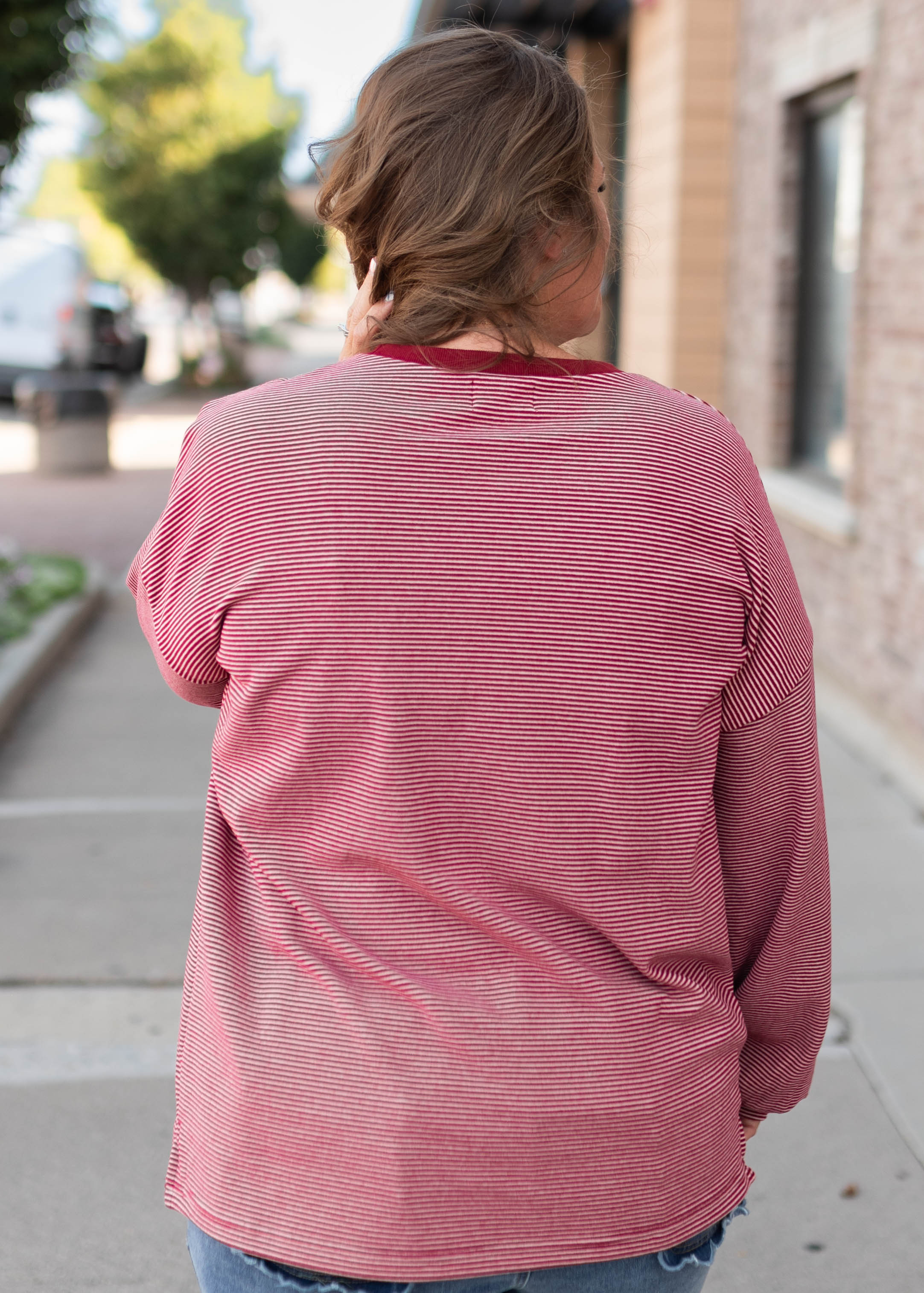 Naomi Dark Red & Pink Striped Pullover Top