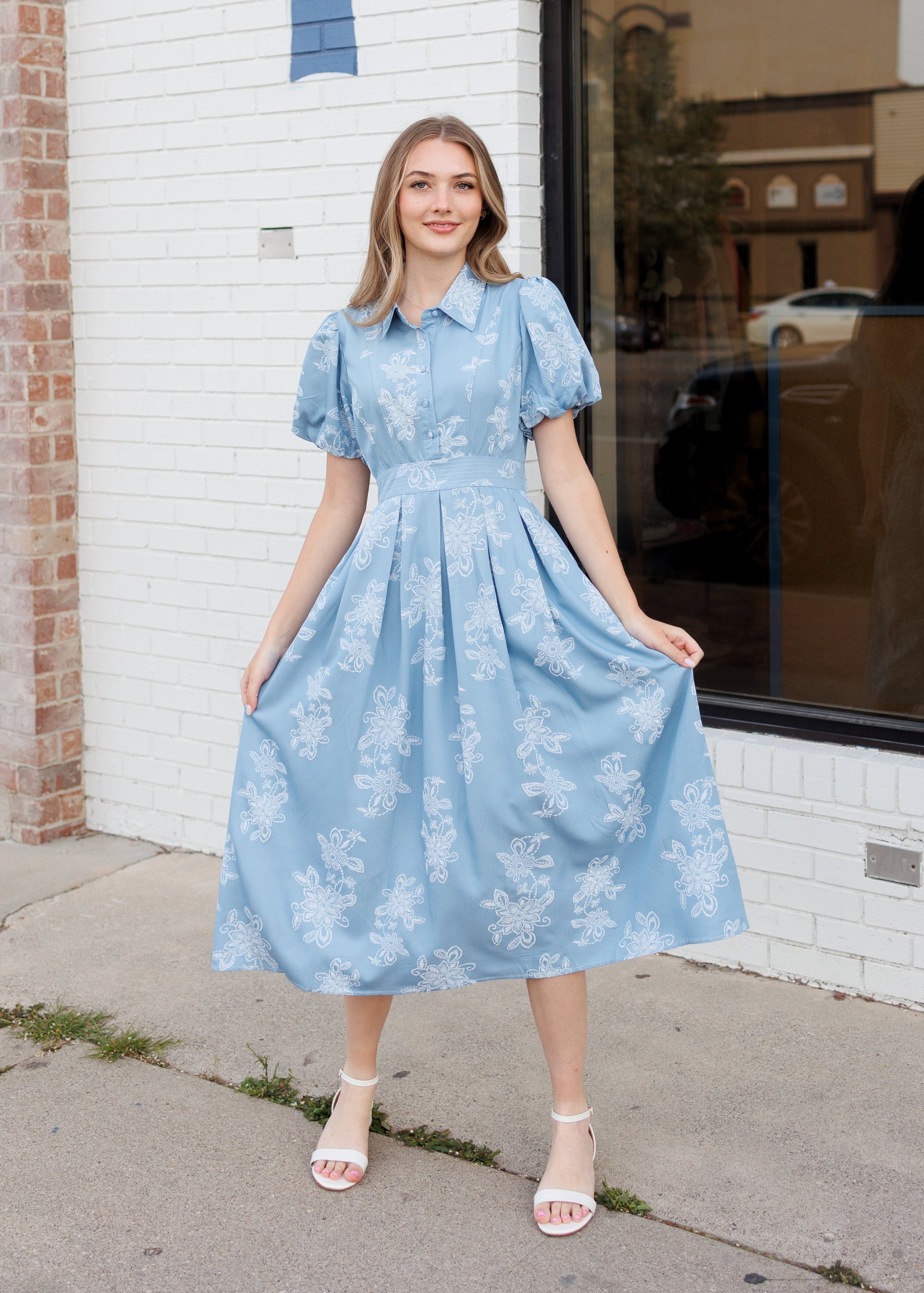 Natalia Blue Floral Collared Dress