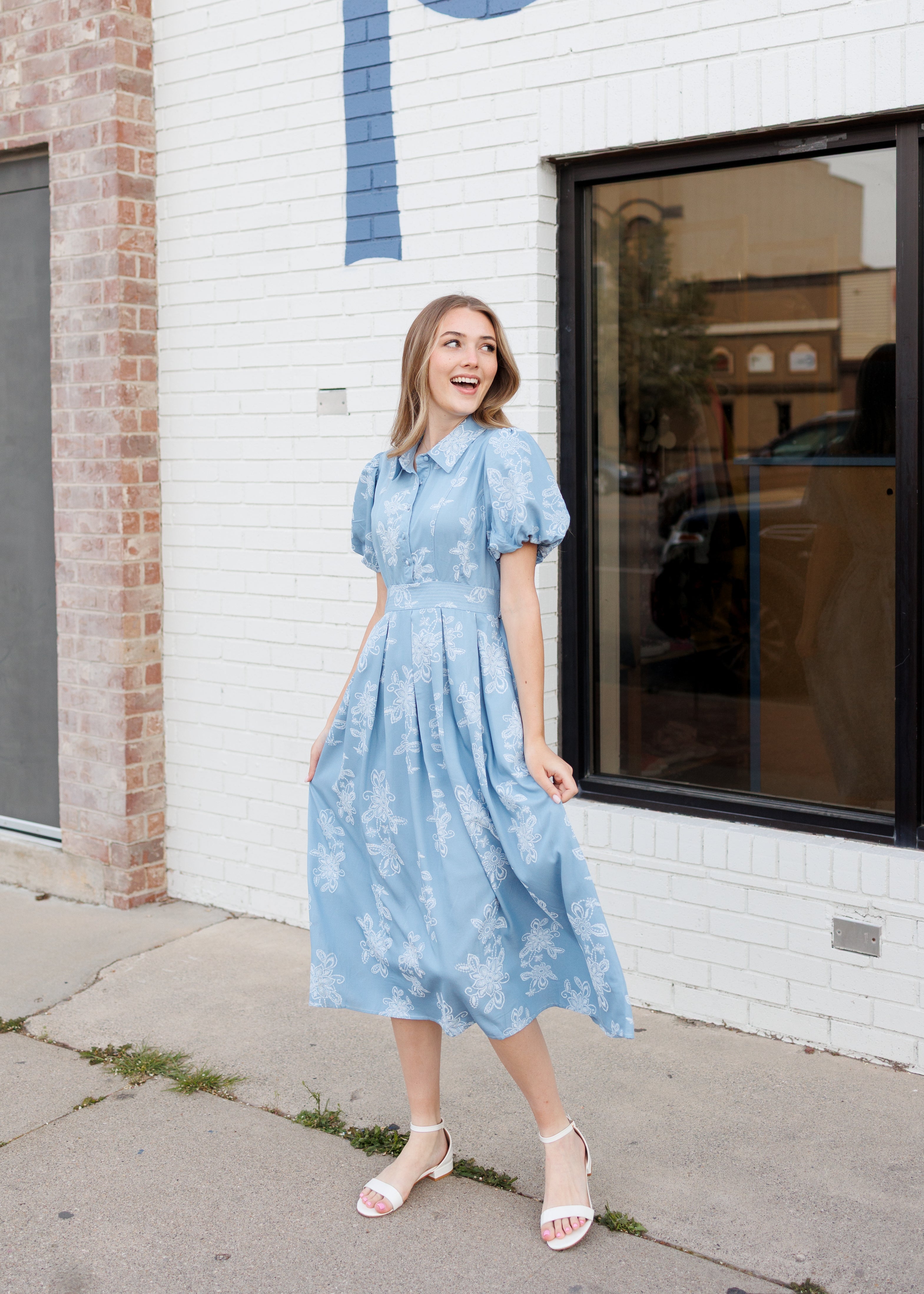 Natalia Blue Floral Collared Dress