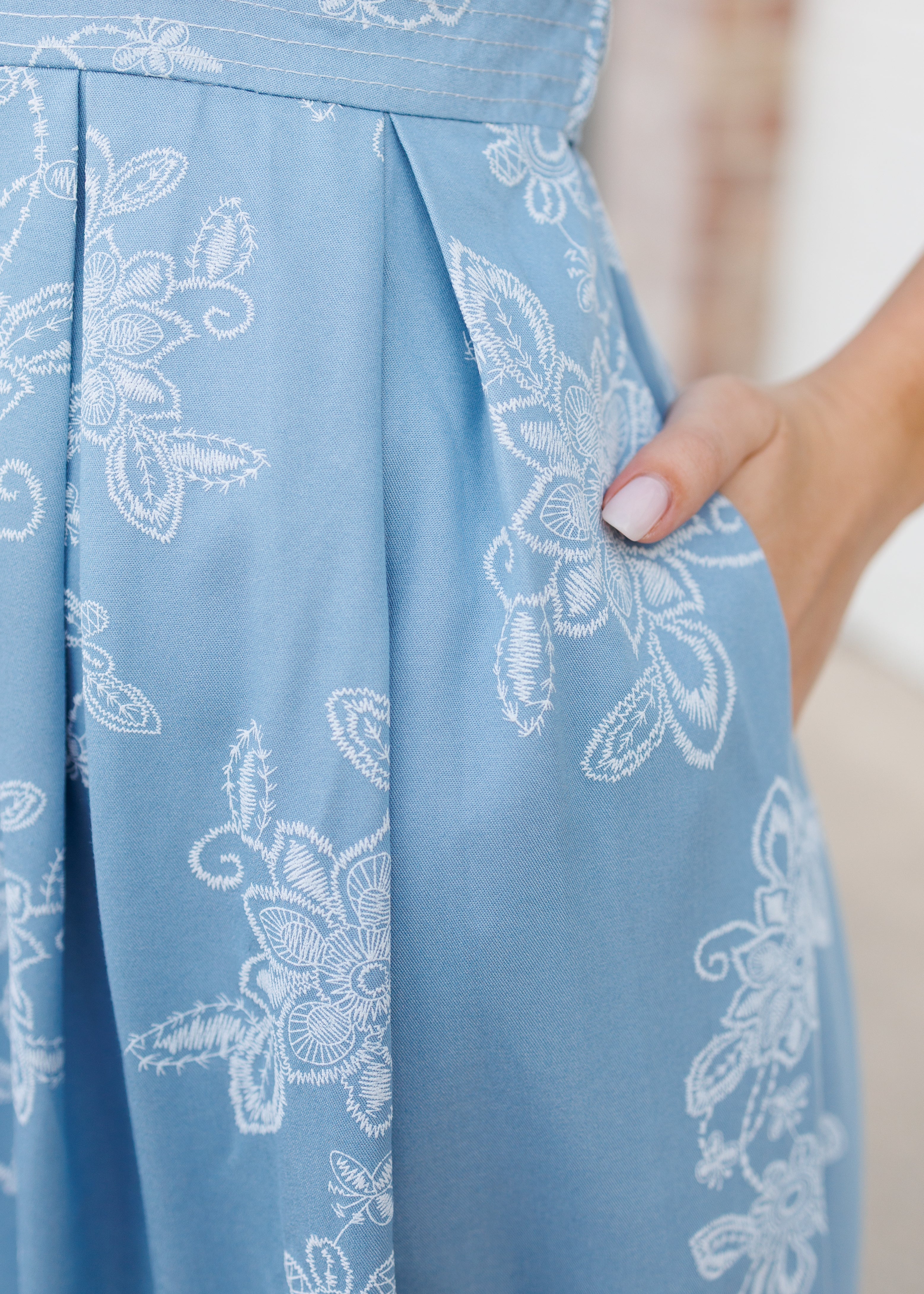 Natalia Blue Floral Collared Dress