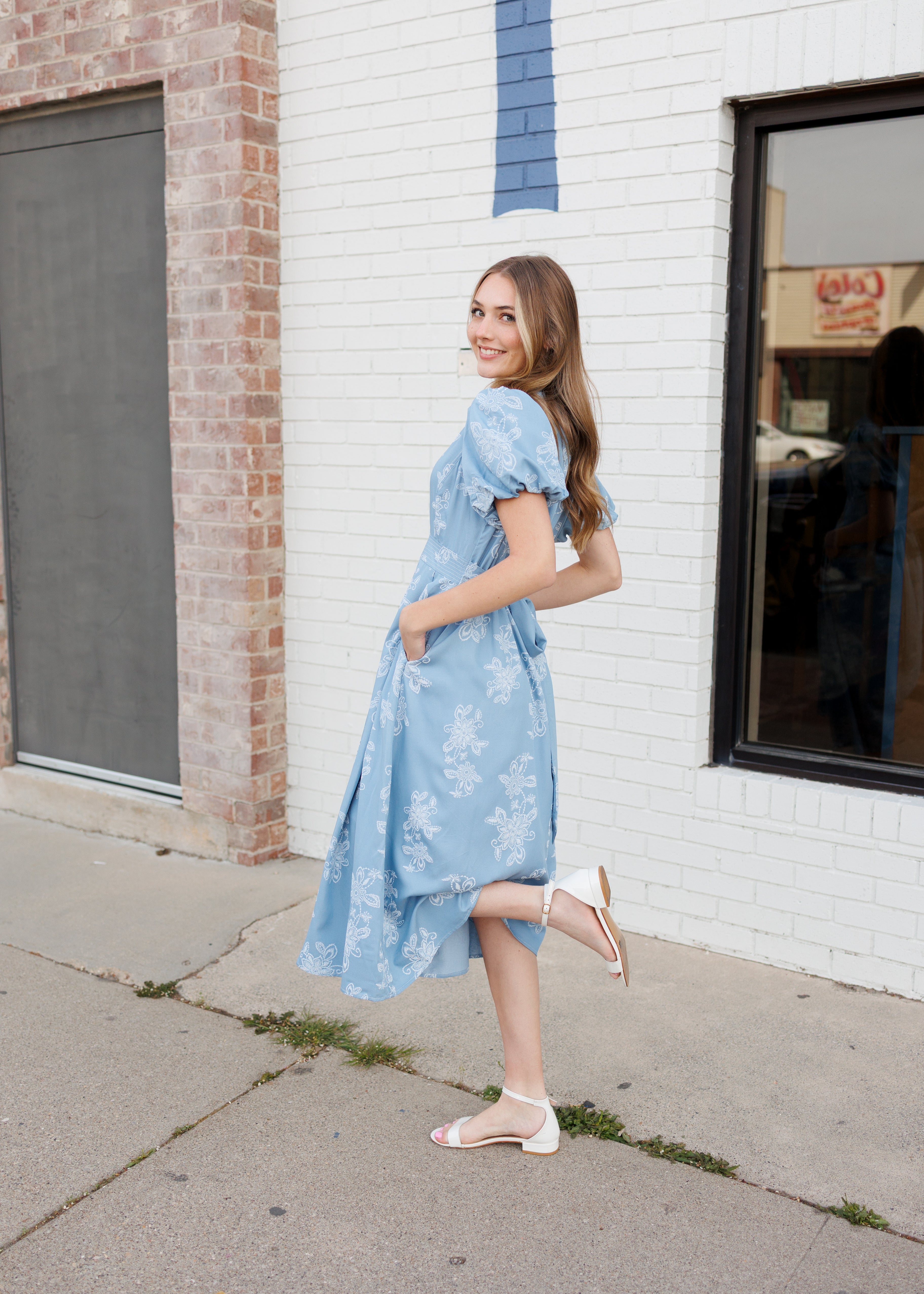 Natalia Blue Floral Collared Dress