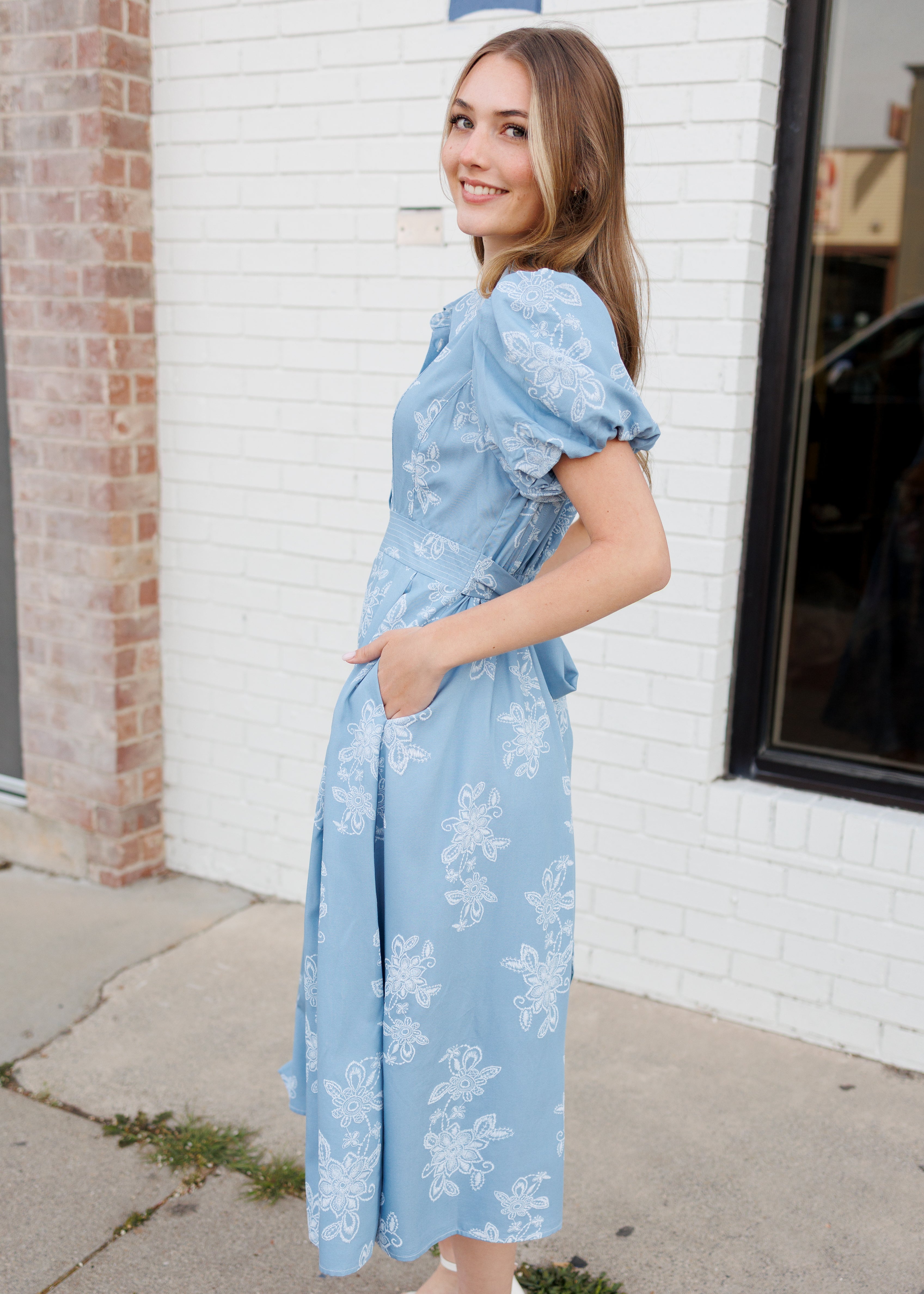 Natalia Blue Floral Collared Dress