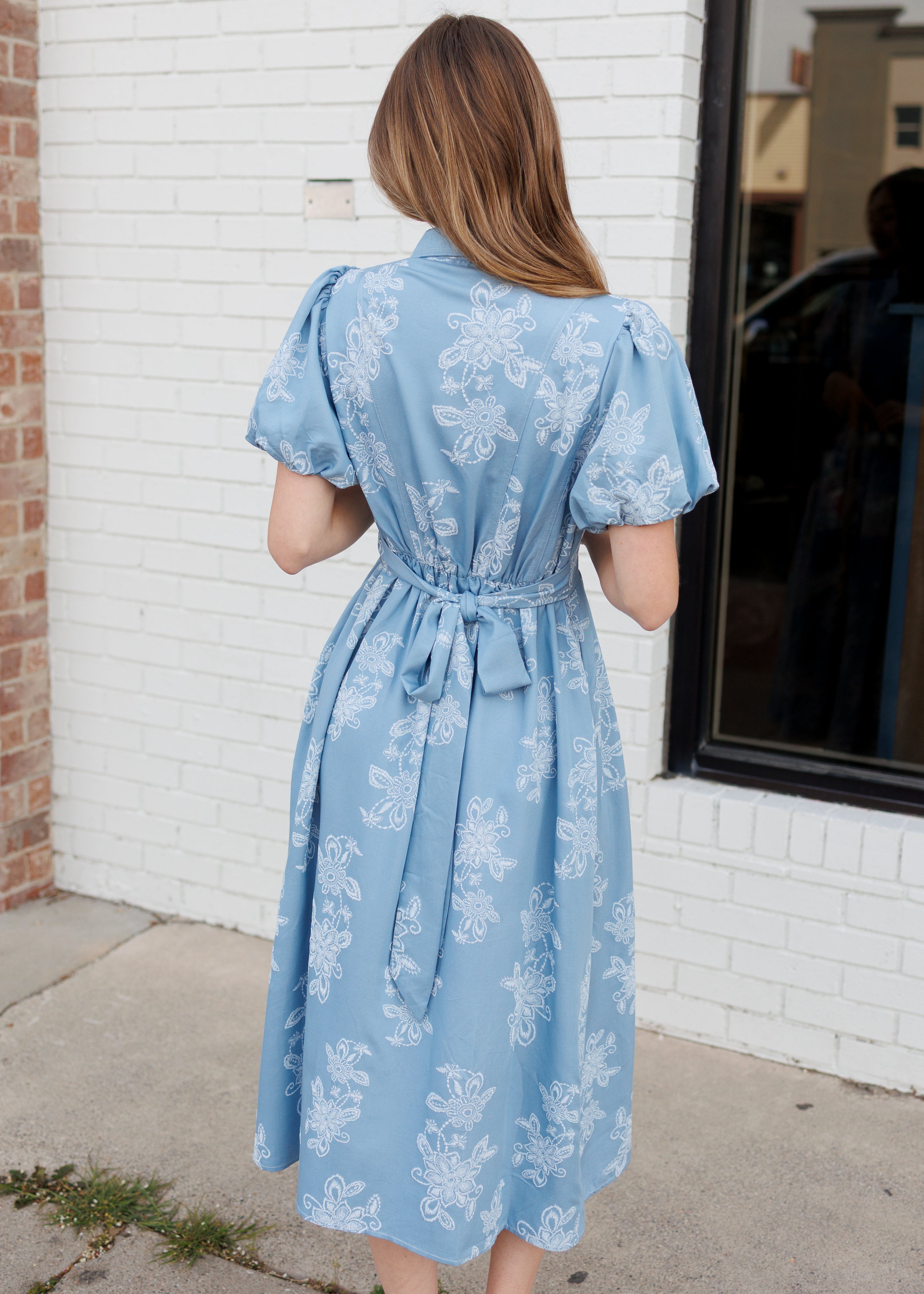 Natalia Blue Floral Collared Dress