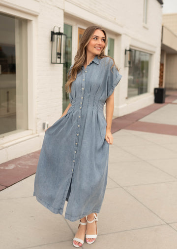 Natalia Chambray Pleated Dress