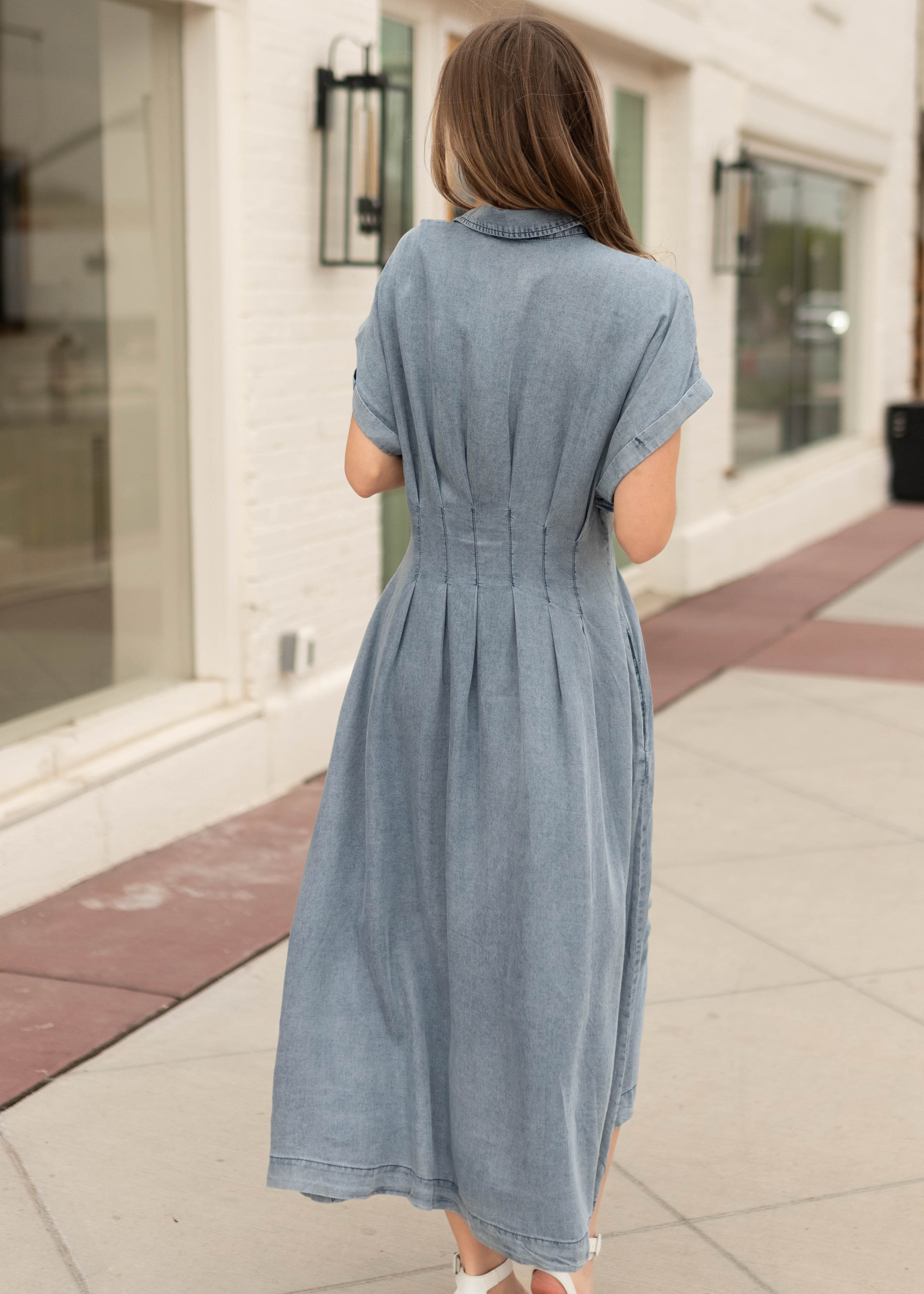 Natalia Chambray Pleated Dress