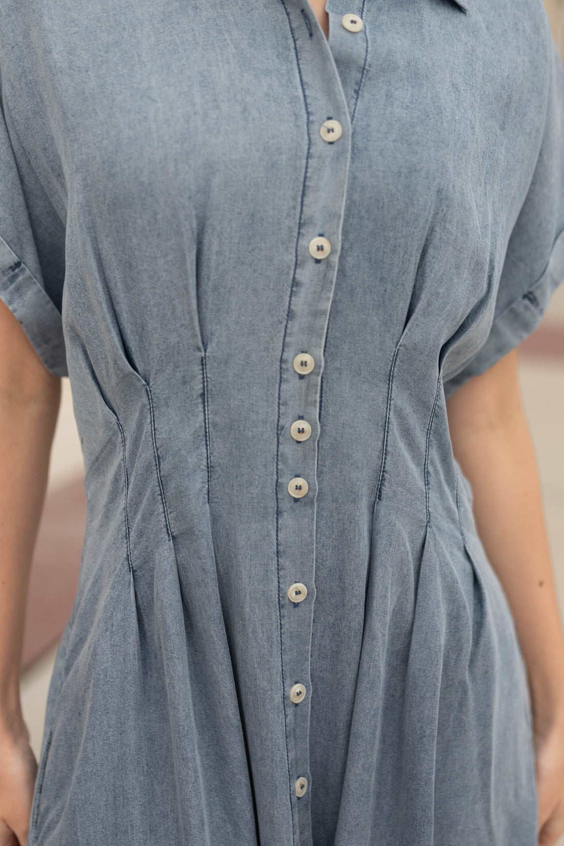 Natalia Chambray Pleated Dress