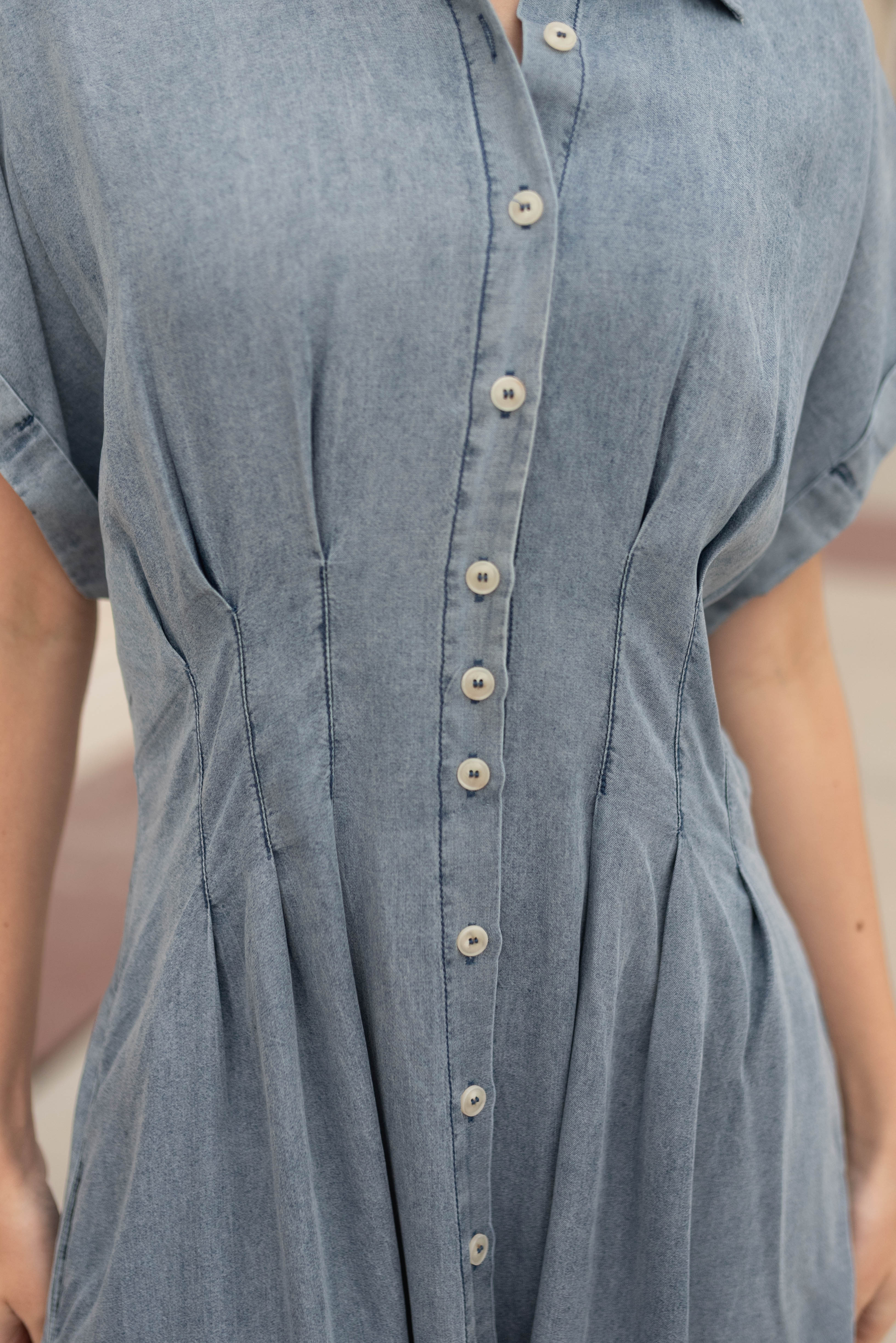 Natalia Chambray Pleated Dress