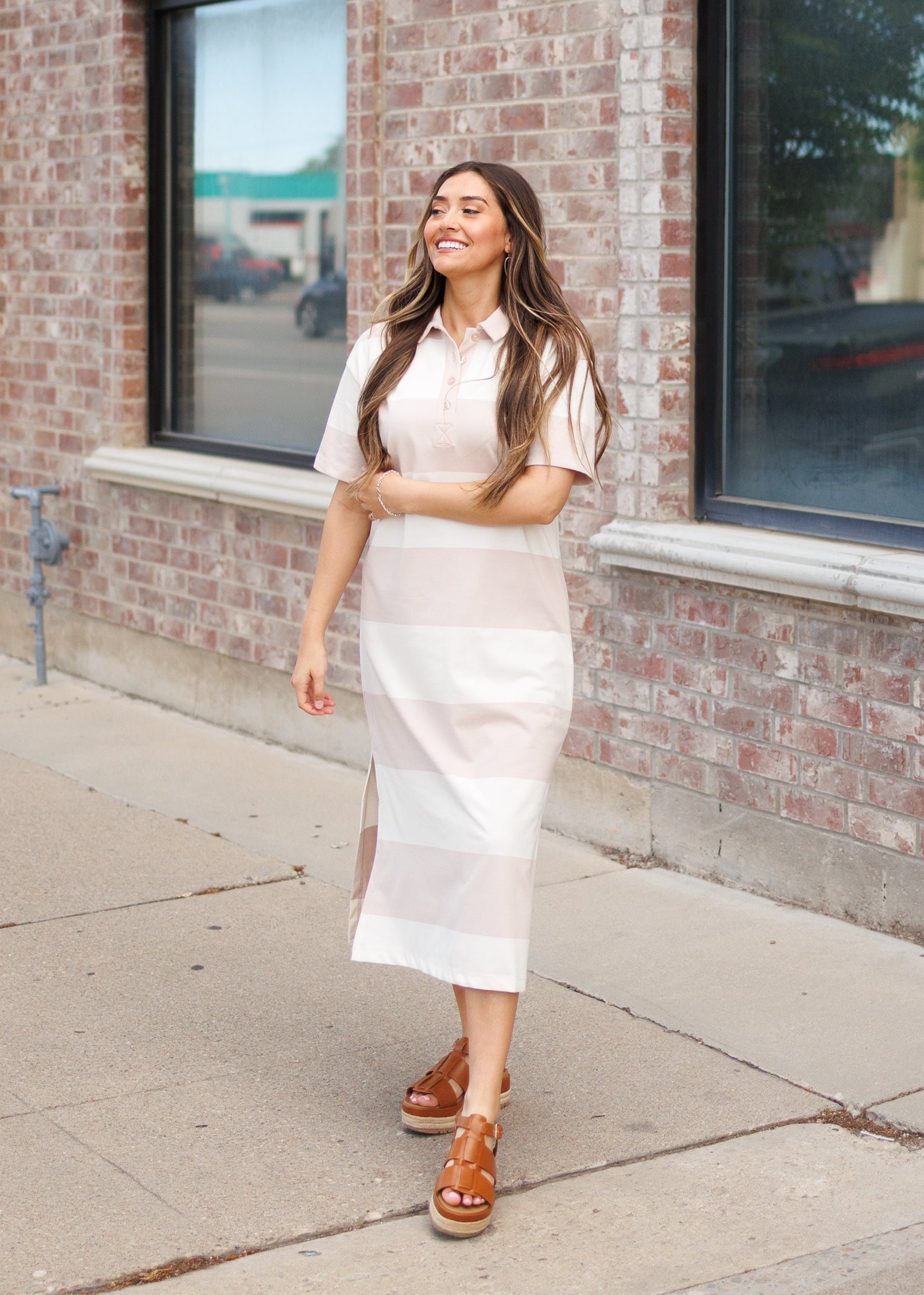 Natalie Khaki Striped Dress