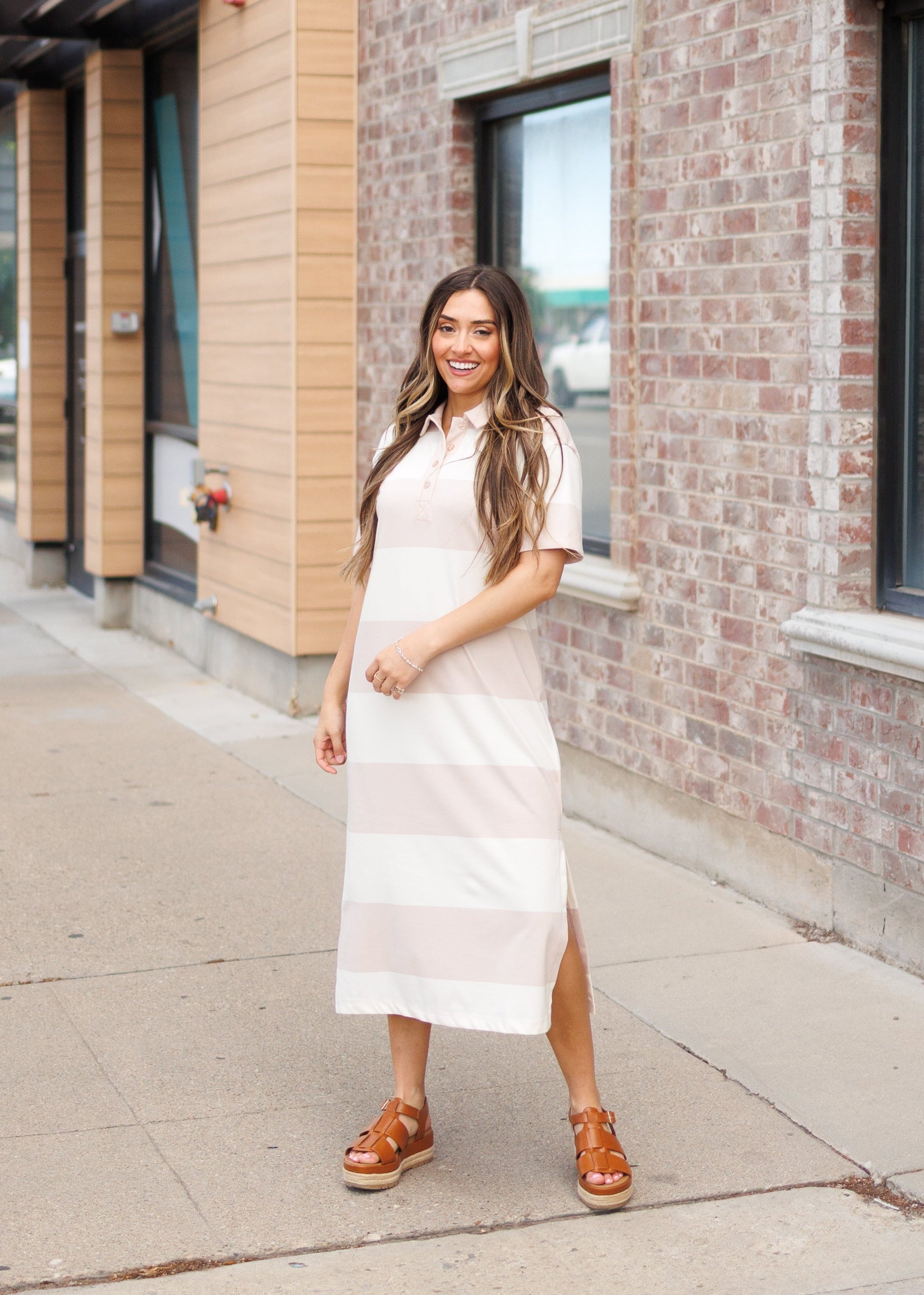 Natalie Khaki Striped Dress