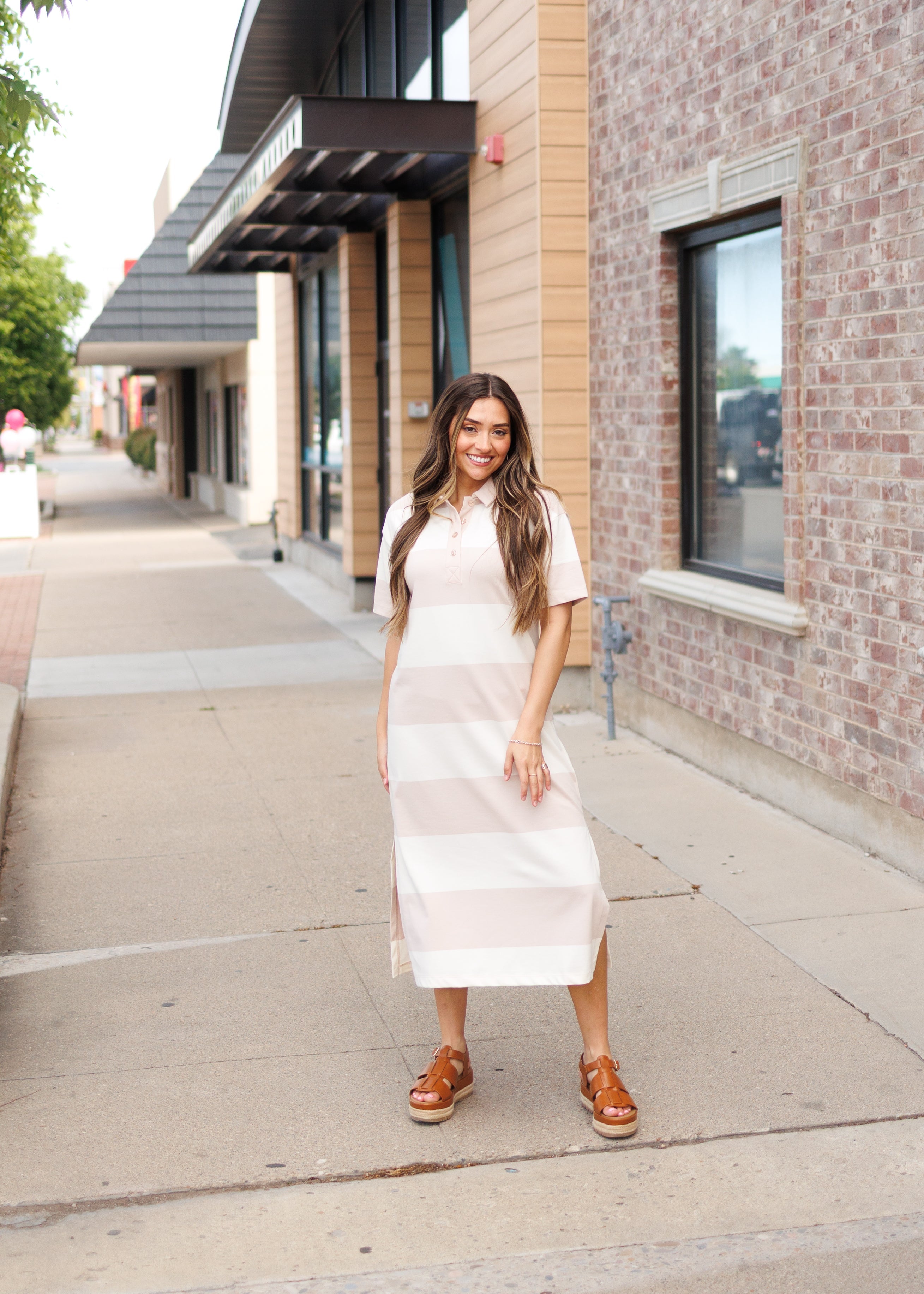 Natalie Khaki Striped Dress