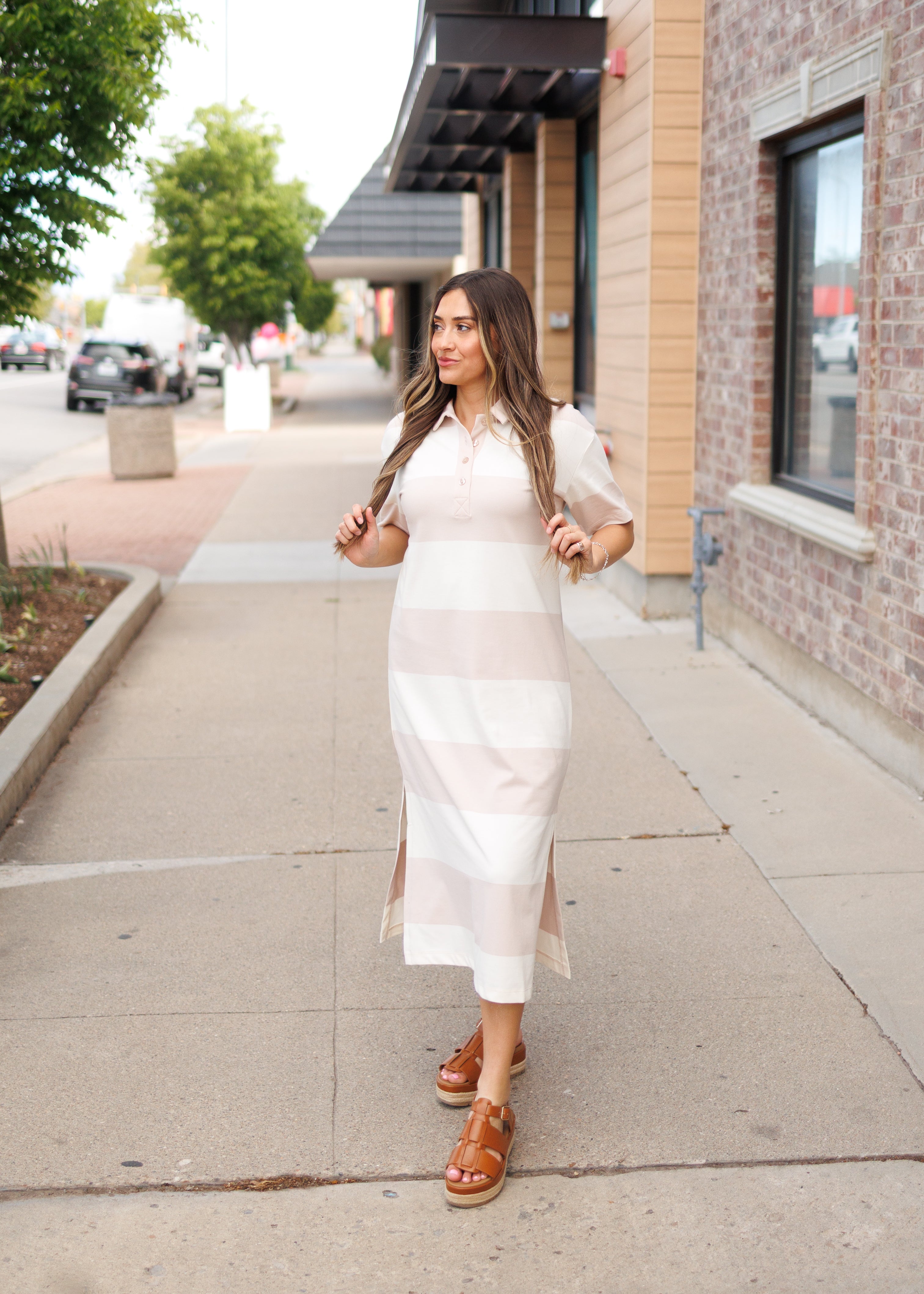 Natalie Khaki Striped Dress