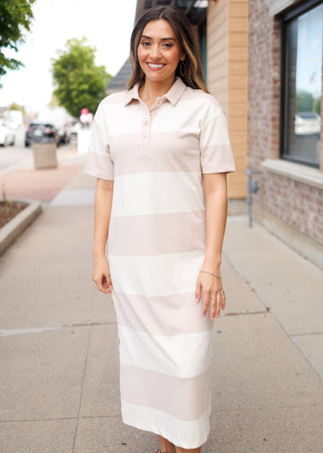 Natalie Khaki Striped Dress