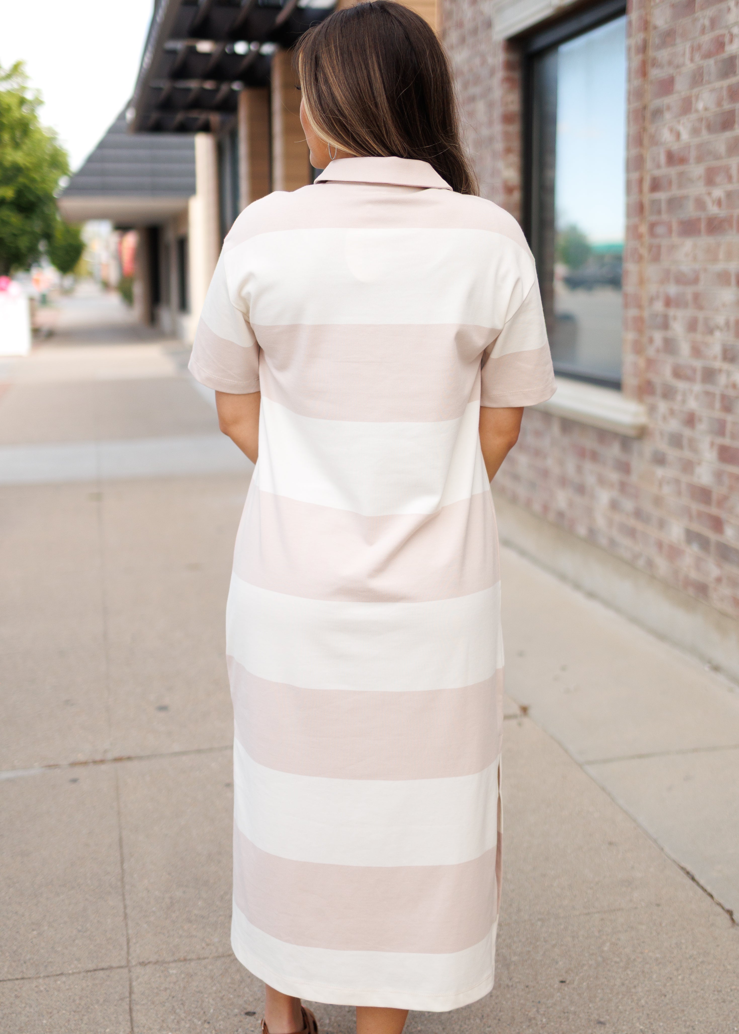 Natalie Khaki Striped Dress